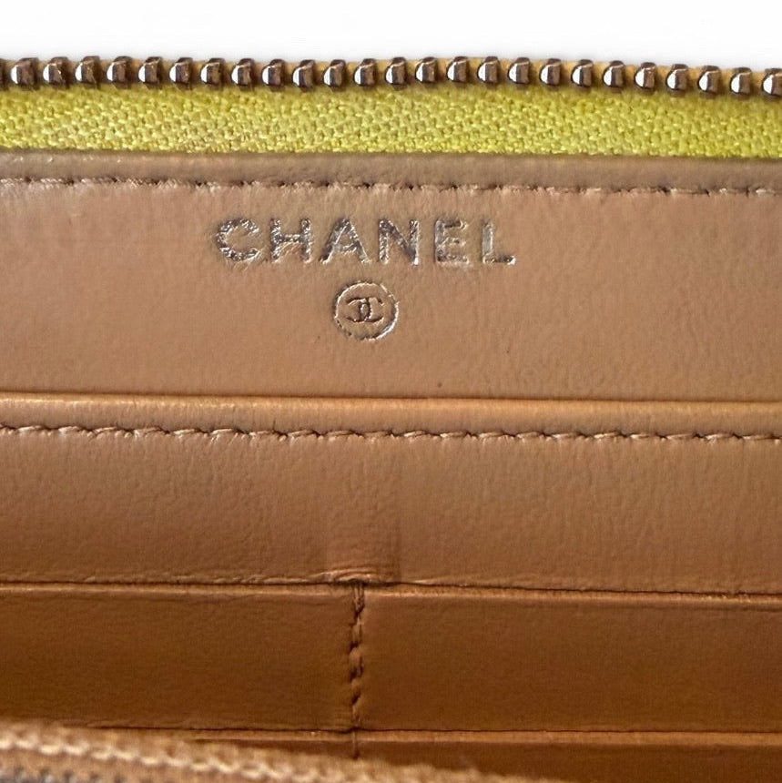 Chanel Yellow Leather Zip-Around Wallet