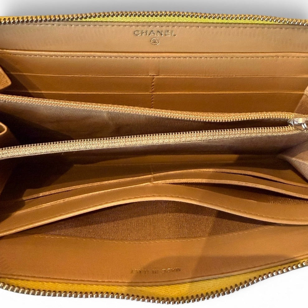 Chanel Yellow Leather Zip-Around Wallet