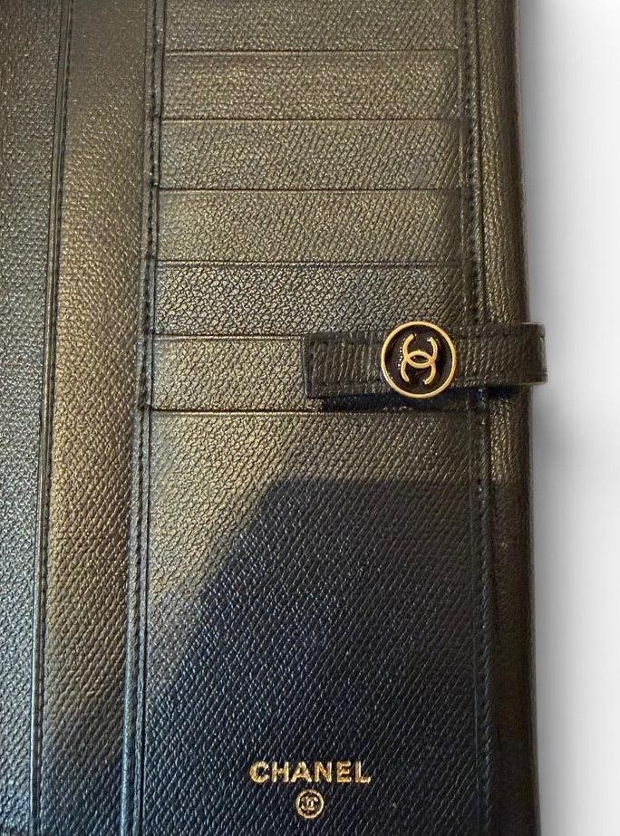 Chanel Black Leather Long Bifold Wallet