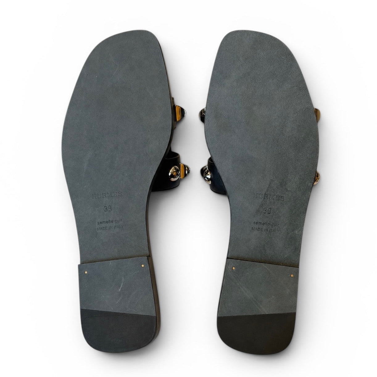 Hermès Oran Black Leather Studded Sandals