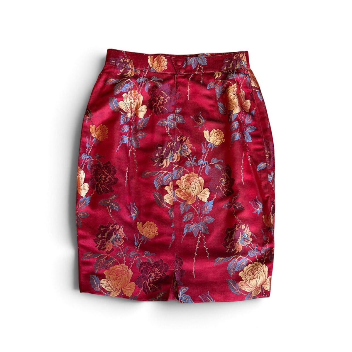 Mugler Red Satin Rose Brocade Three-Piece Set