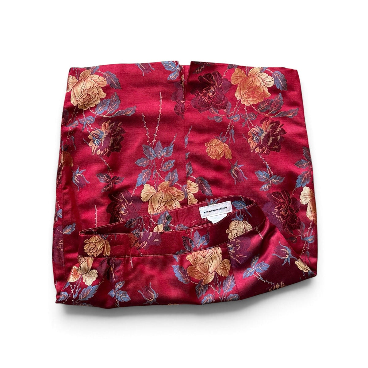 Mugler Red Satin Rose Brocade Three-Piece Set