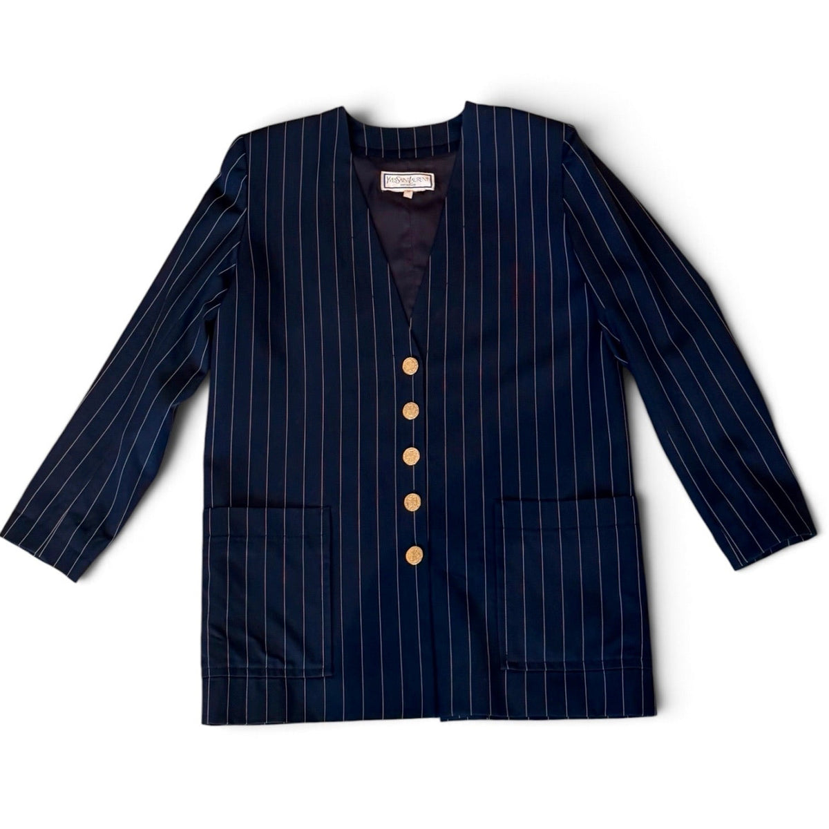 Yves Saint Laurent Variation Navy Pinstripe Skirt Suit