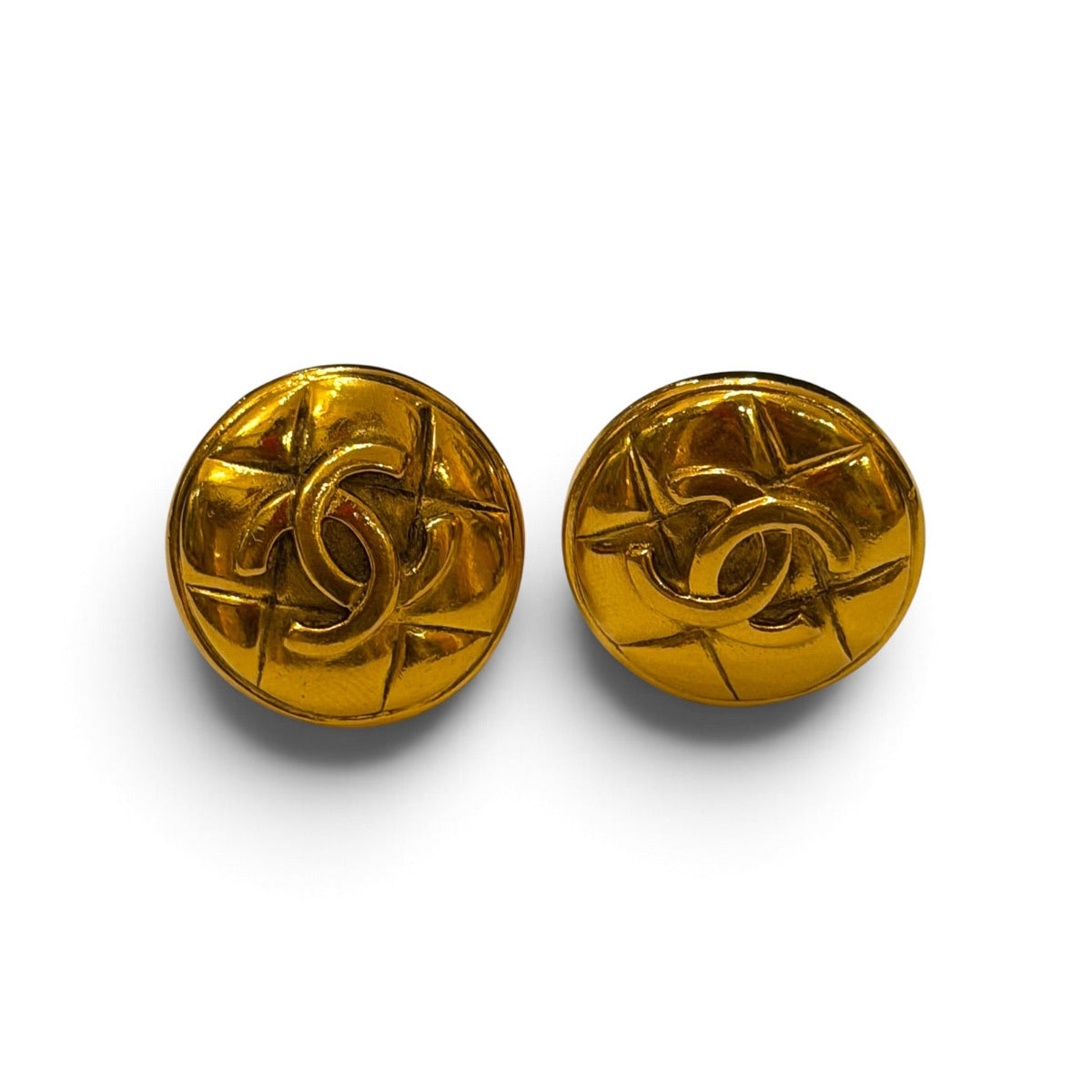 Chanel CC Gold-Tone Quilted Clip Earrings