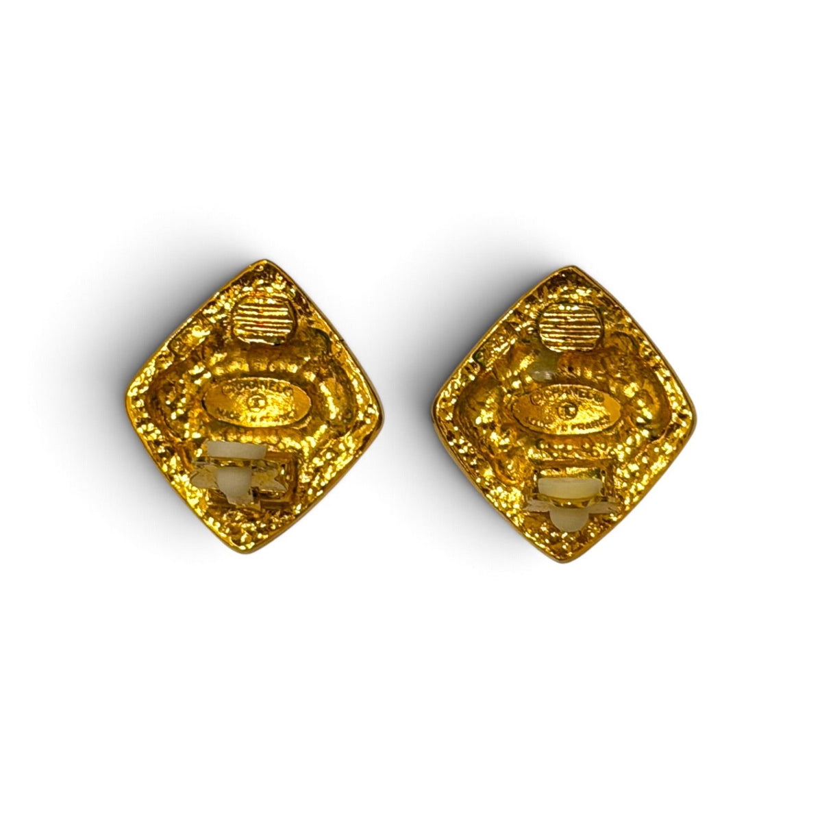 Chanel CC Gold-Tone Baroque Diamond Clip Earrings