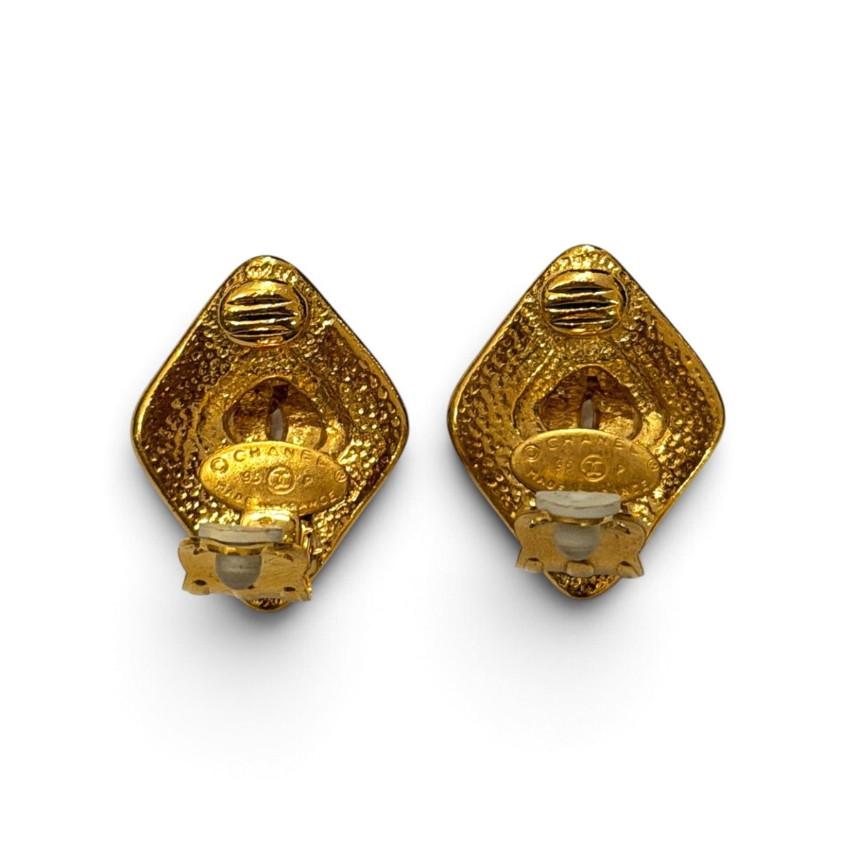 Chanel CC Gold-Tone Diamond Clip Earrings