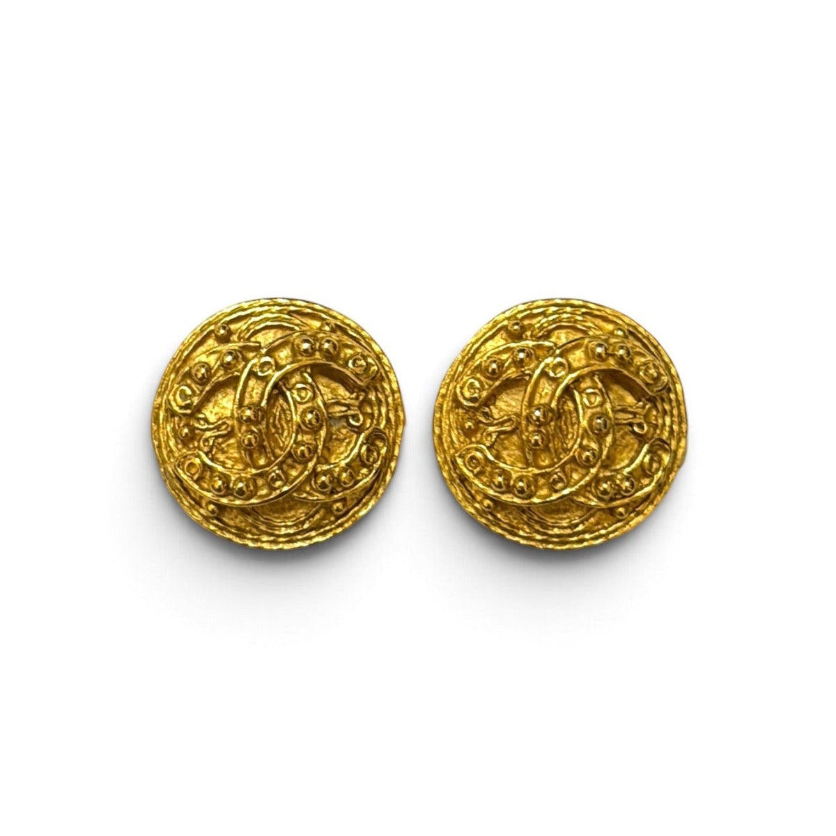 Chanel CC Gold-Tone Coin Clip Earrings