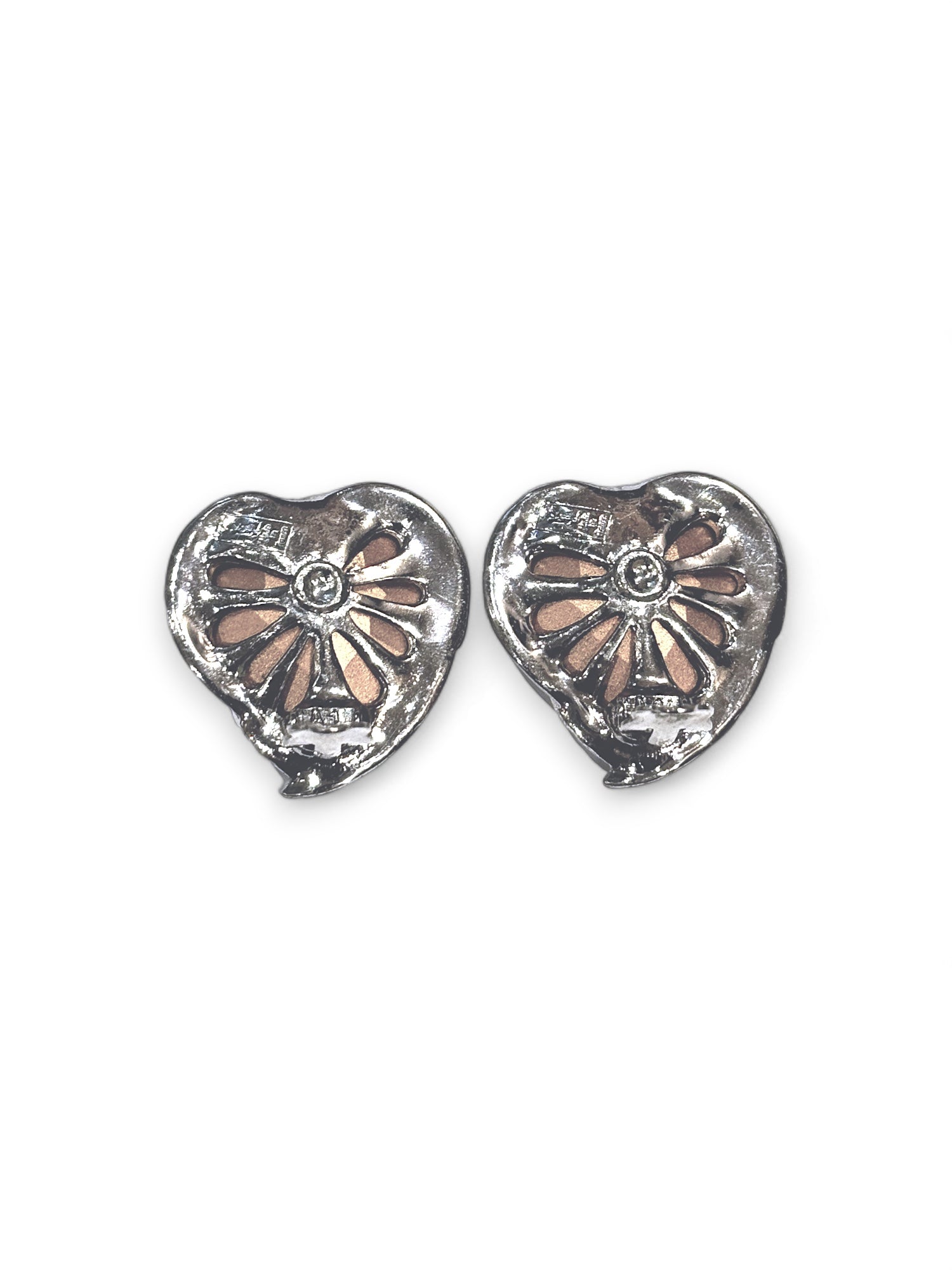 Rare strass embellished heart clip earrings