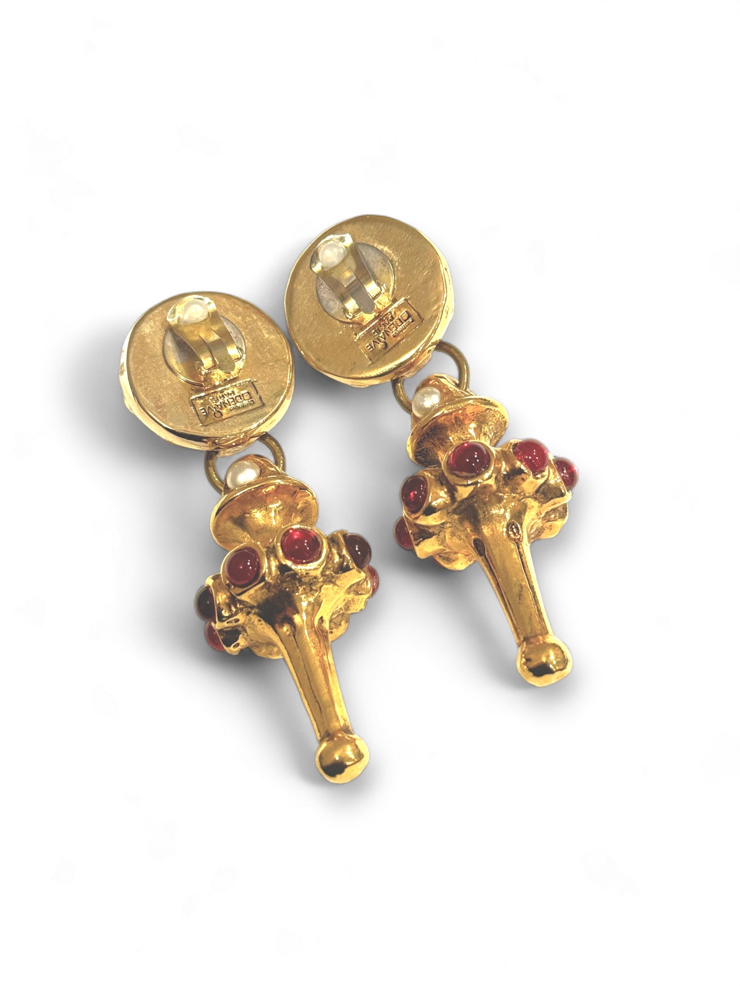 Rare red strass embellished ear pendants