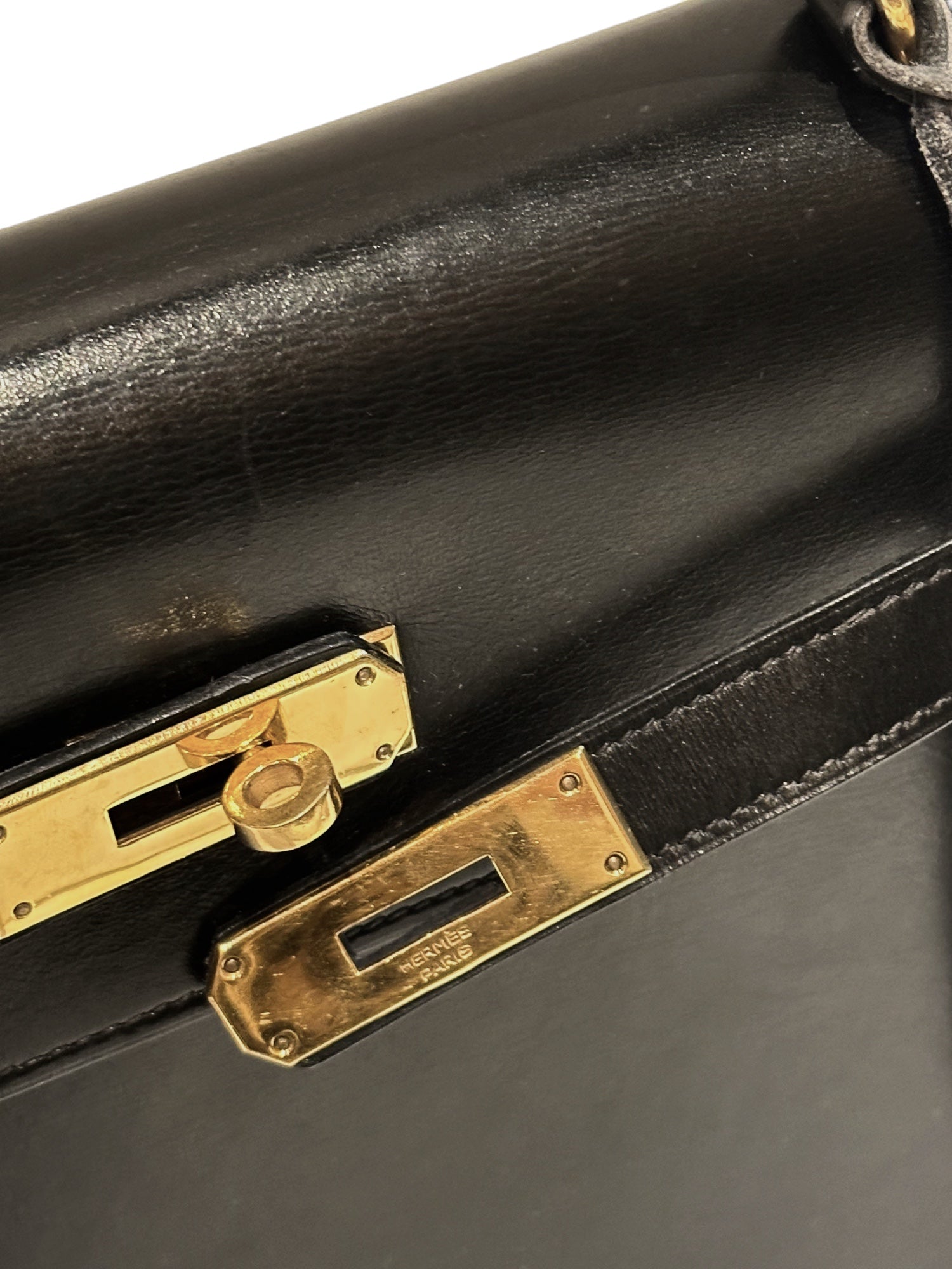 Stunning vintage Kelly in black box leather