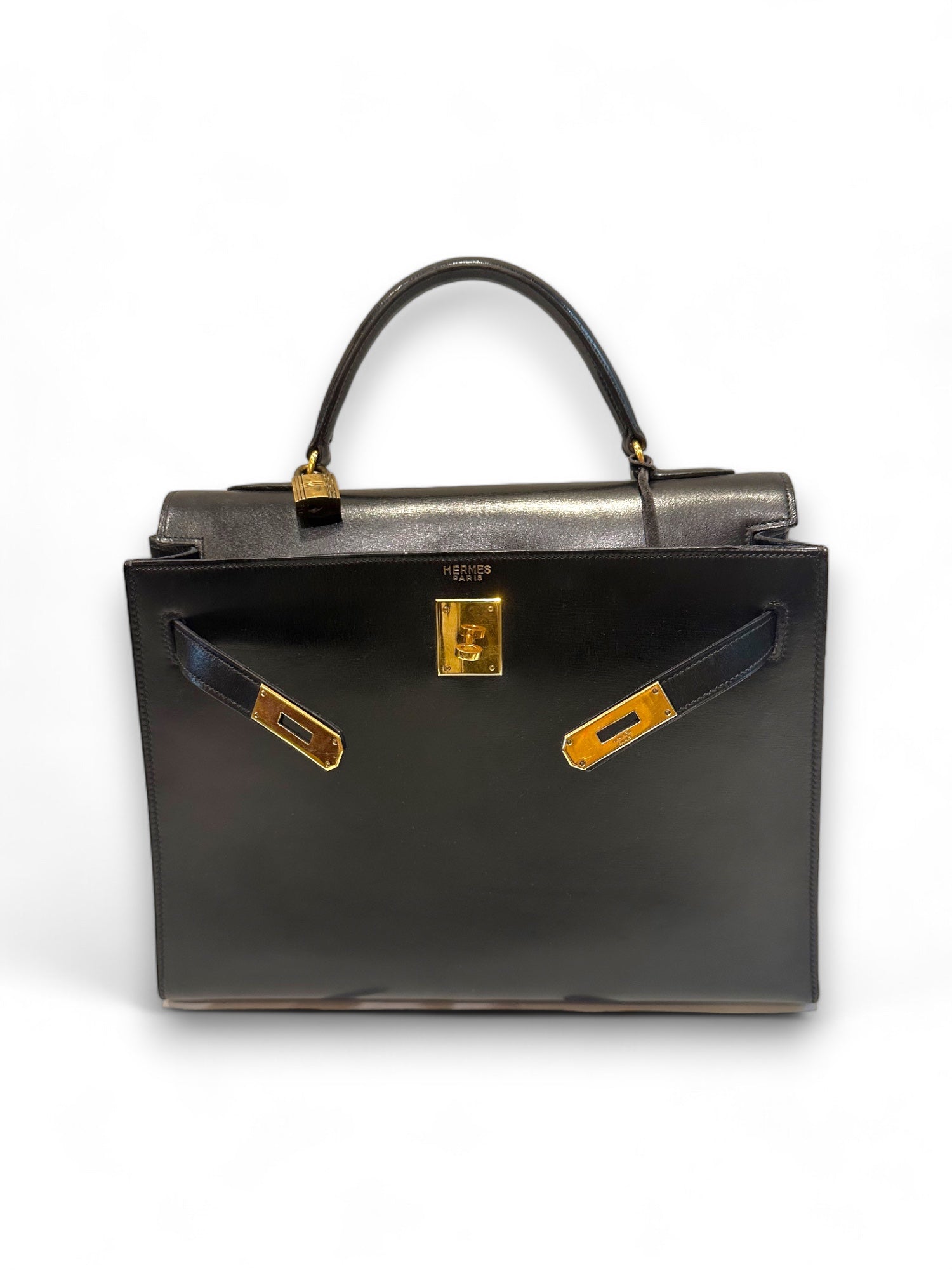 Stunning vintage Kelly in black box leather