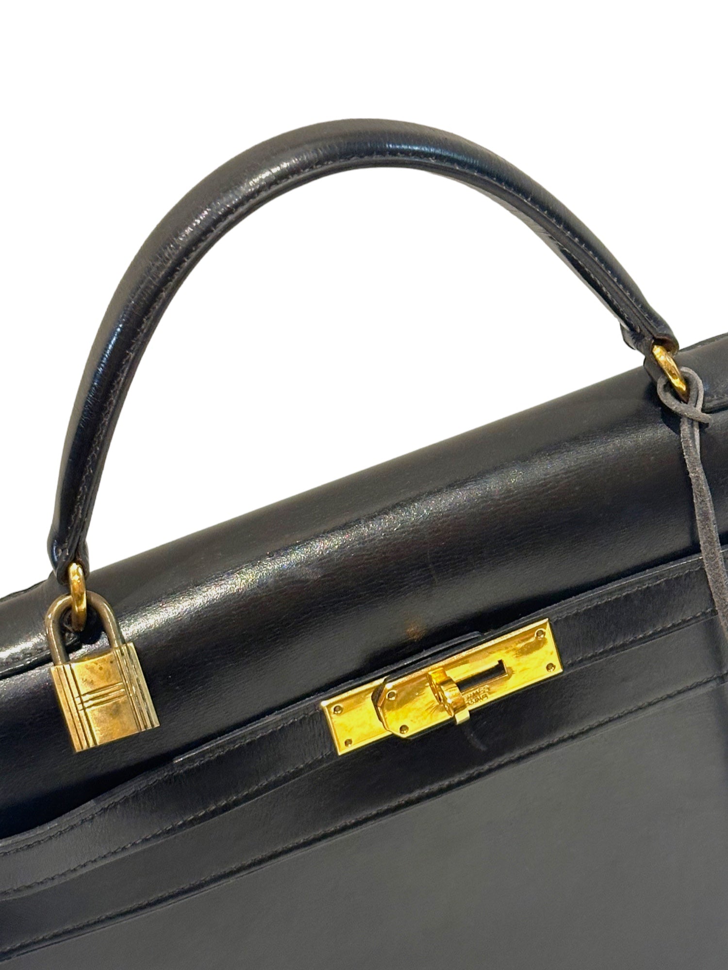 Stunning vintage Kelly in black box leather