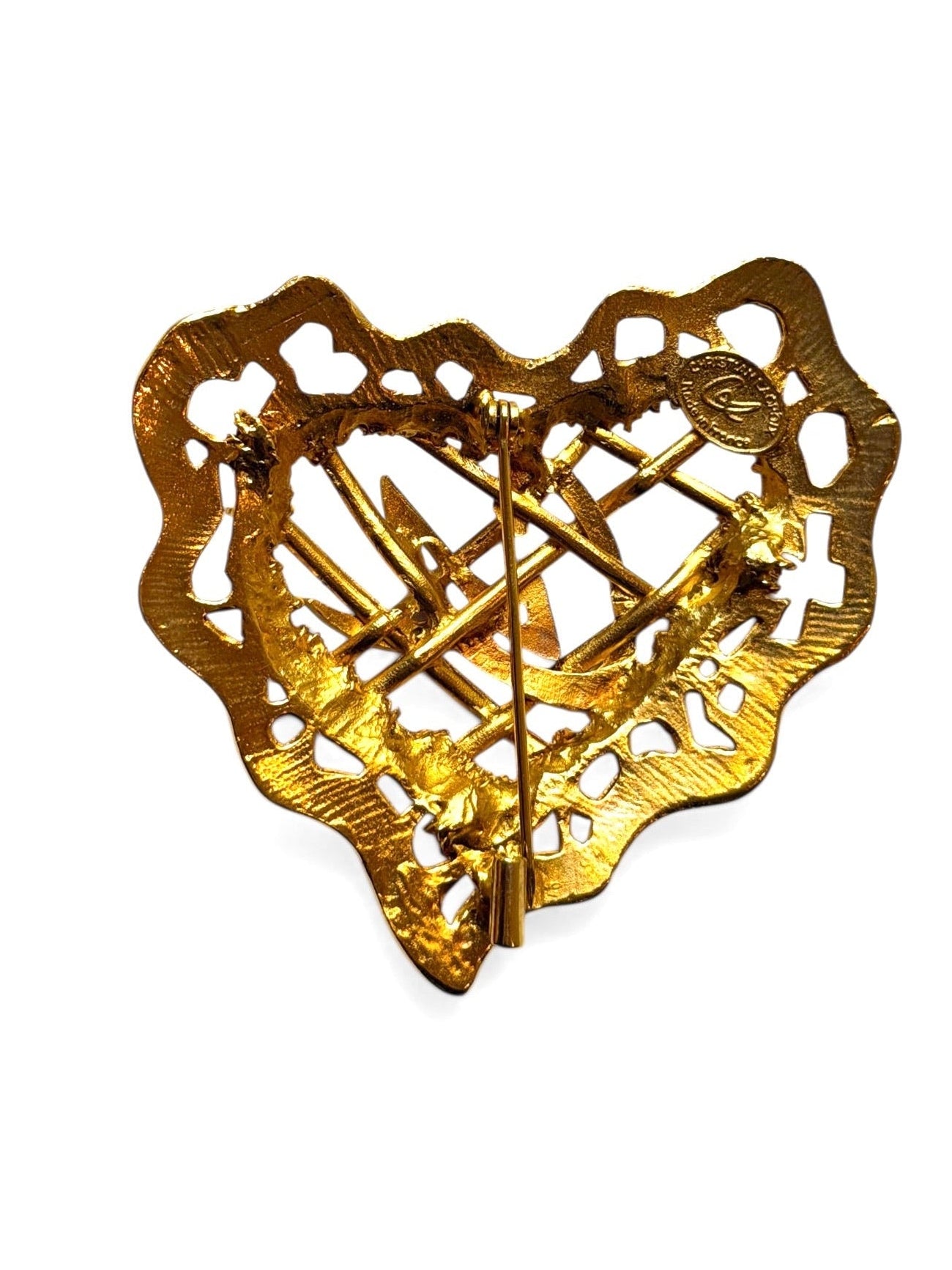 Vintage Christian Lacroix Gold-Tone Openwork Heart Brooch