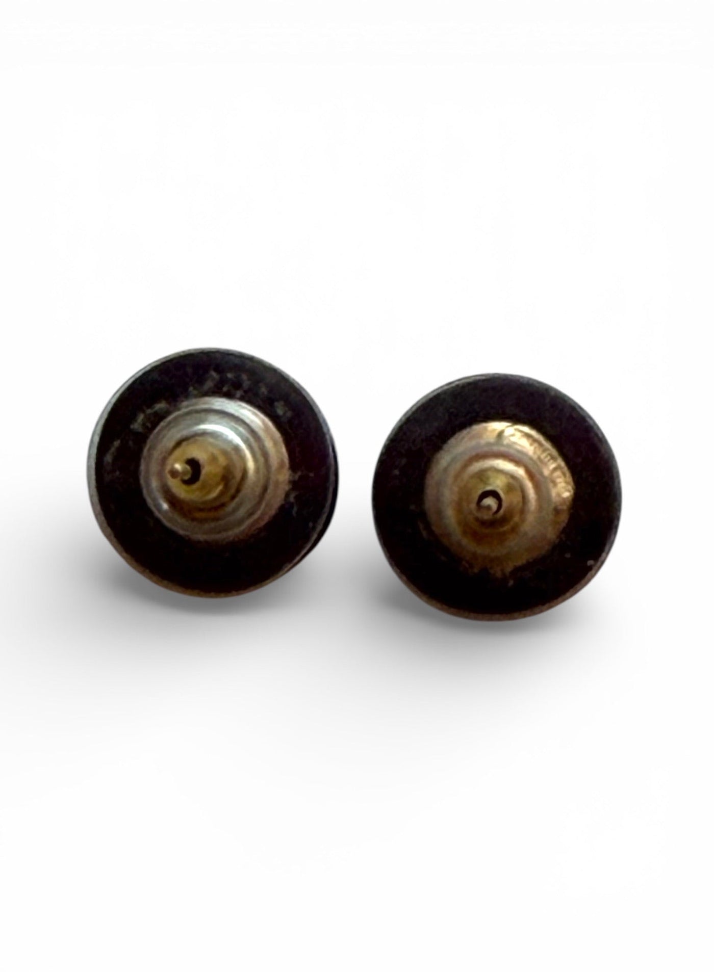 Vintage Chanel Coco Chanel Black & Silver Round Stud Earrings