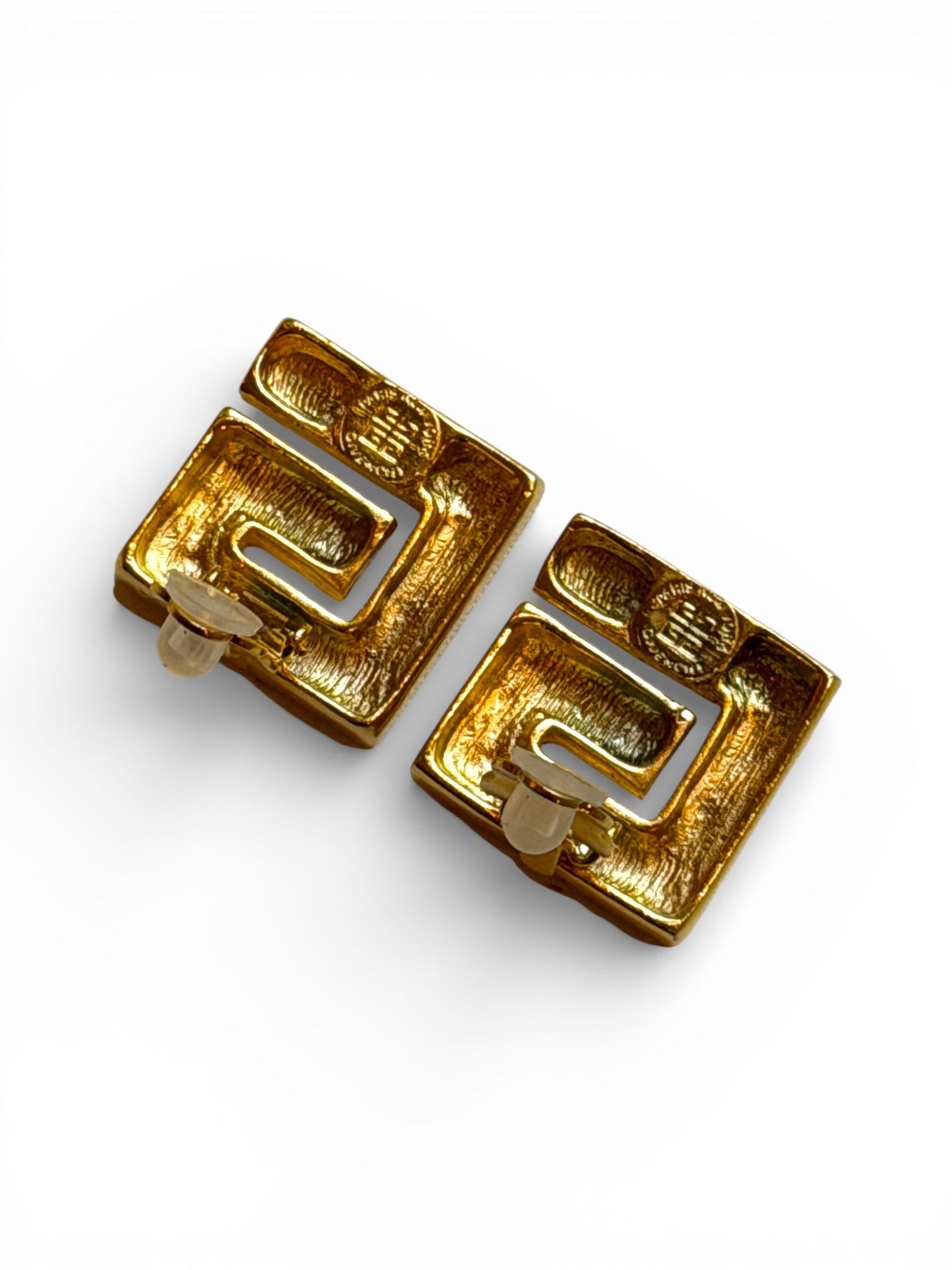 Vintage Givenchy Gold-Tone G Logo Square Clip Earrings