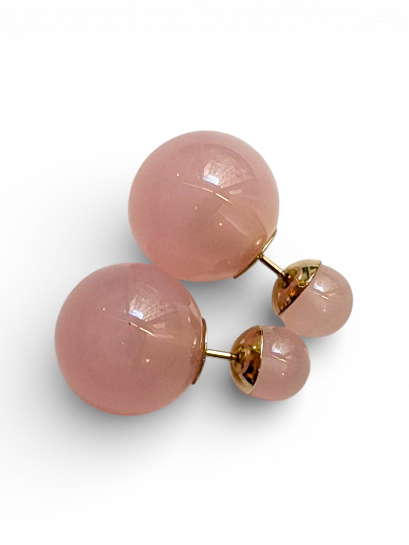 Dior Tribales Pink Resin Pearl Double Ball Stud Earrings
