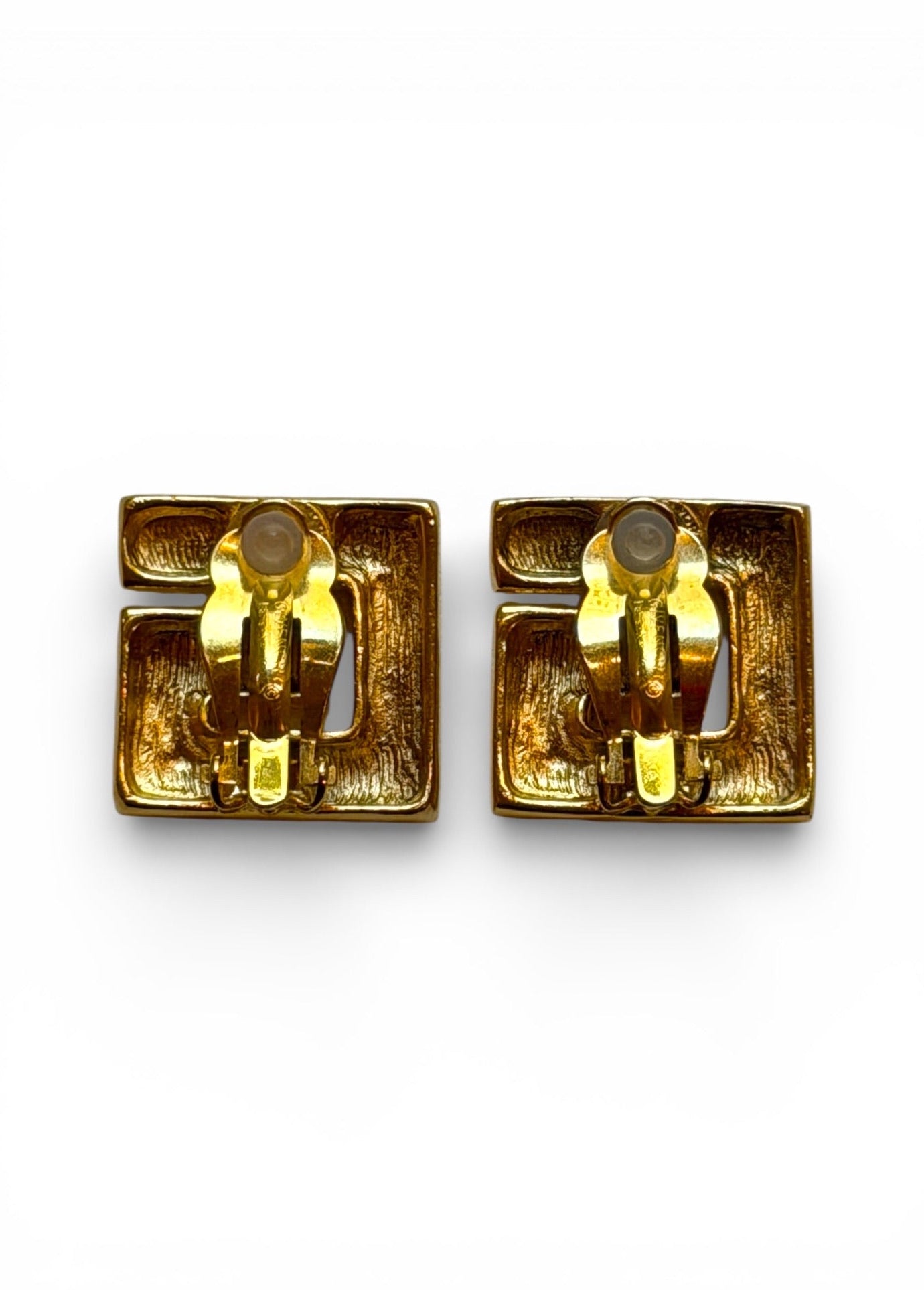 Vintage Givenchy Gold-Tone G Logo Square Clip Earrings