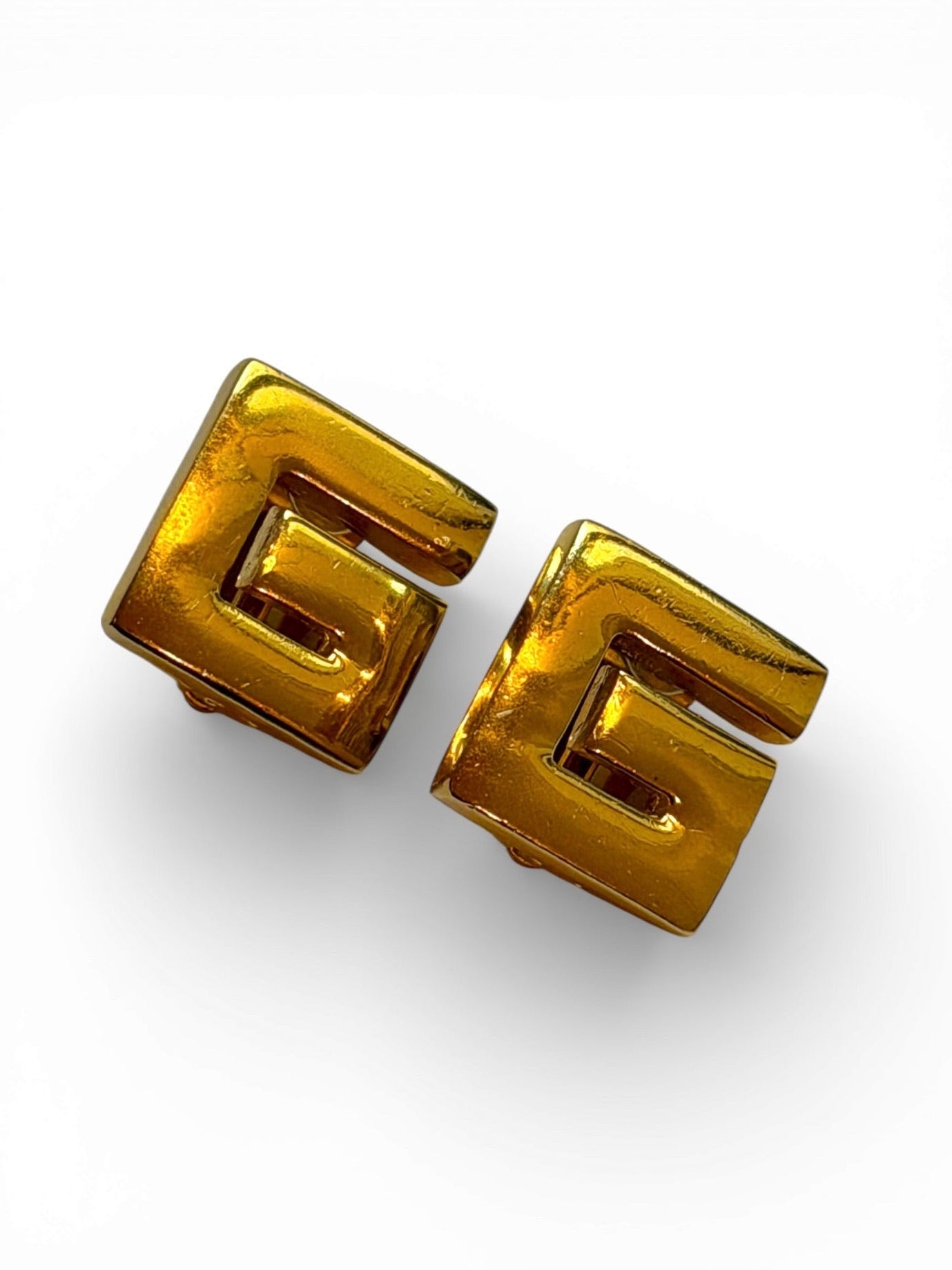 Vintage Givenchy Gold-Tone G Logo Square Clip Earrings