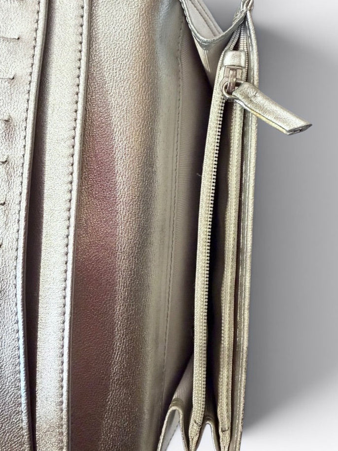 Chanel Gunmetal Metallic Quilted Long Wallet