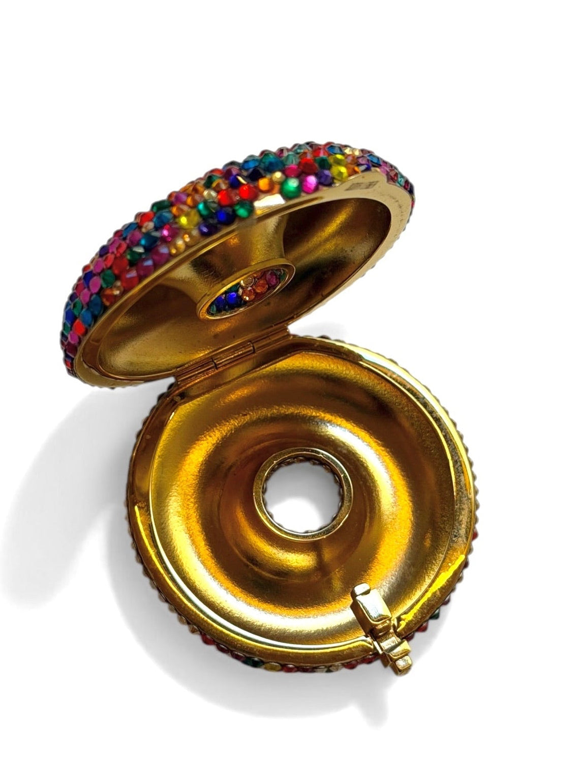 Vintage Judith Leiber Multicolour Pavé Crystal Donut Pill Box