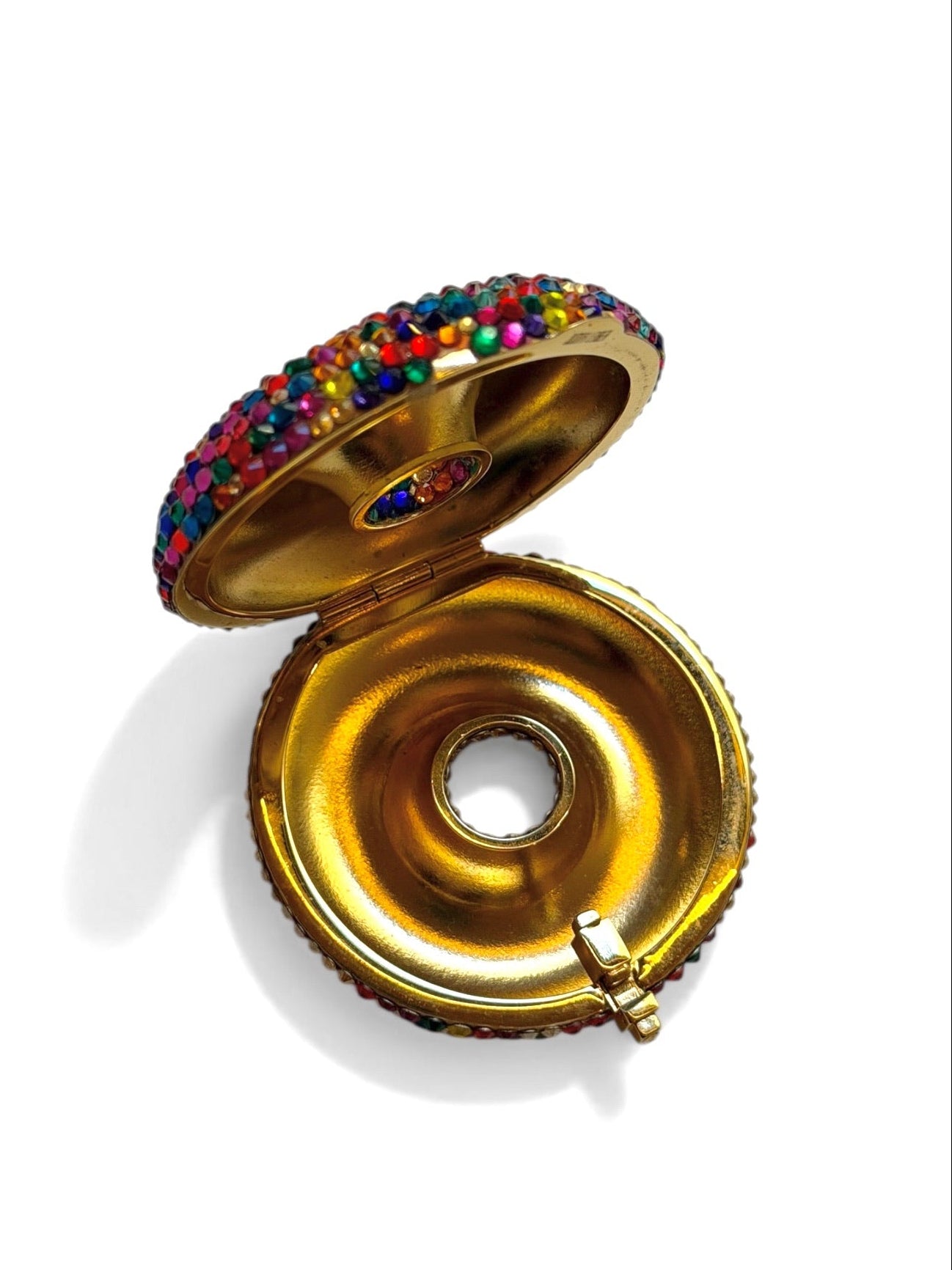 Vintage Judith Leiber Multicolour Pavé Crystal Donut Pill Box