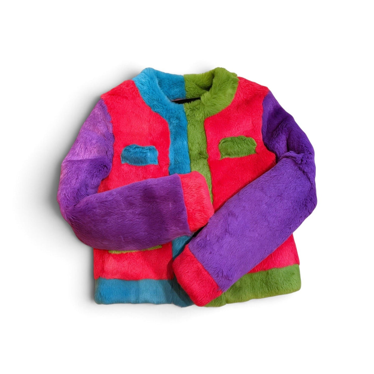 Moschino Colorblock Rabbit Fur Jacket