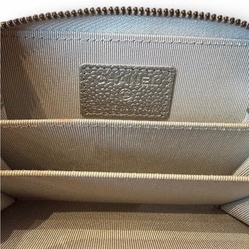 Chanel Silver Metallic Caviar Zip Coin Purse