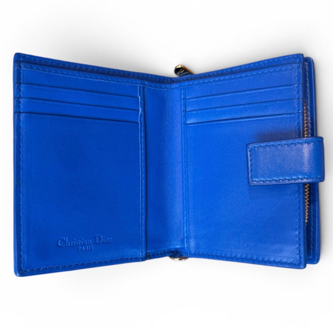 Christian Dior Lady Dior Cannage Blue Compact Wallet