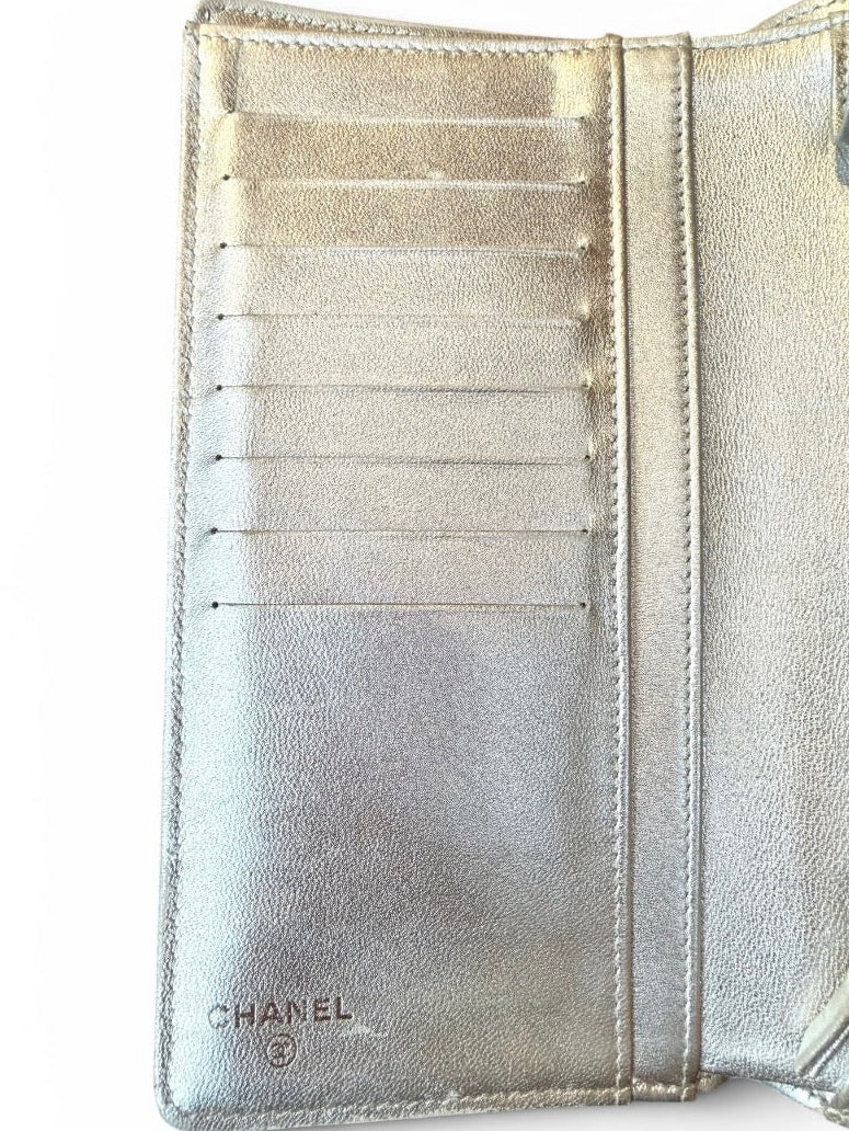 Chanel Gunmetal Metallic Quilted Long Wallet