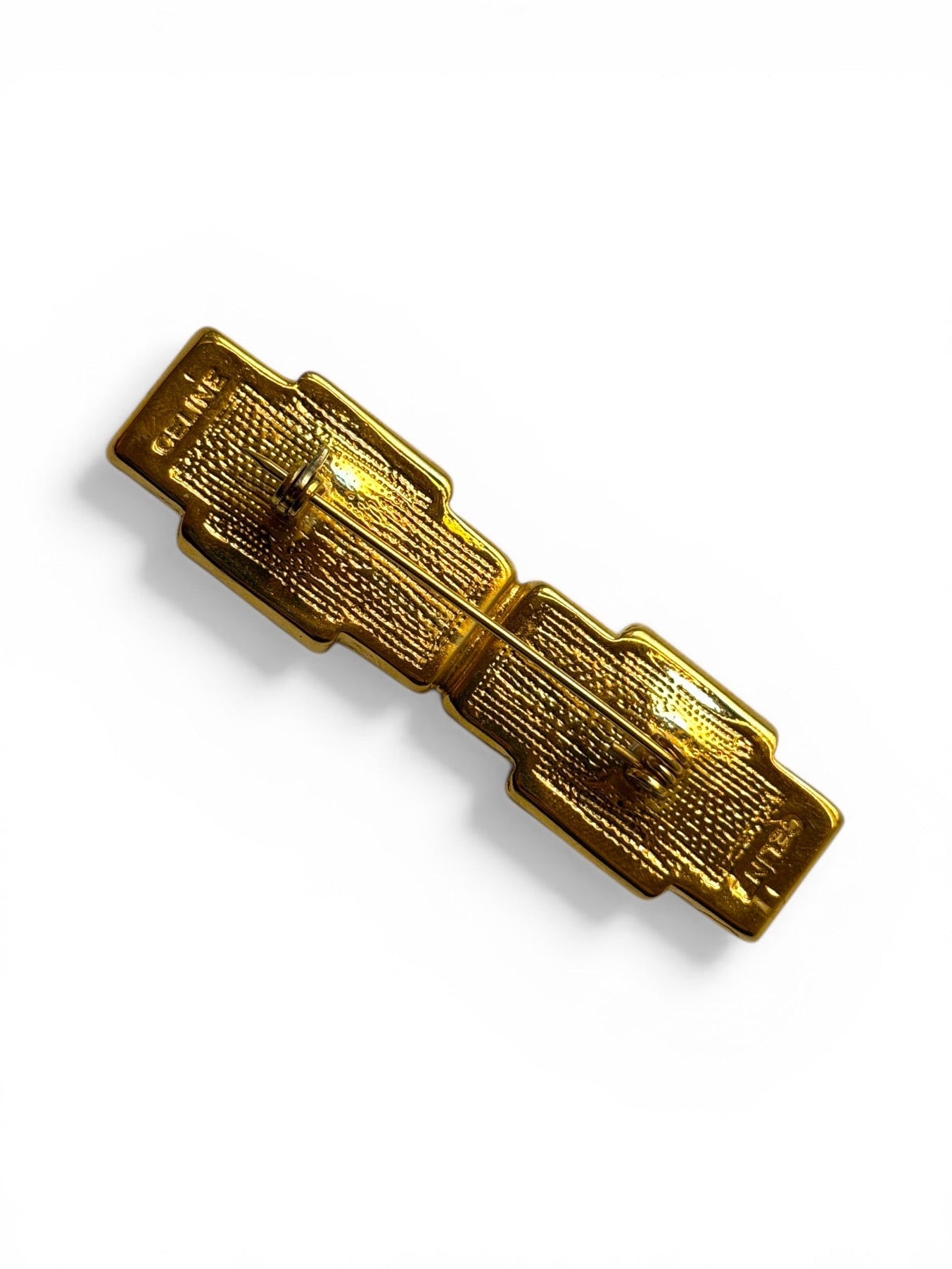 Vintage Céline Gold-Tone Citrine Crystal Bar Brooch