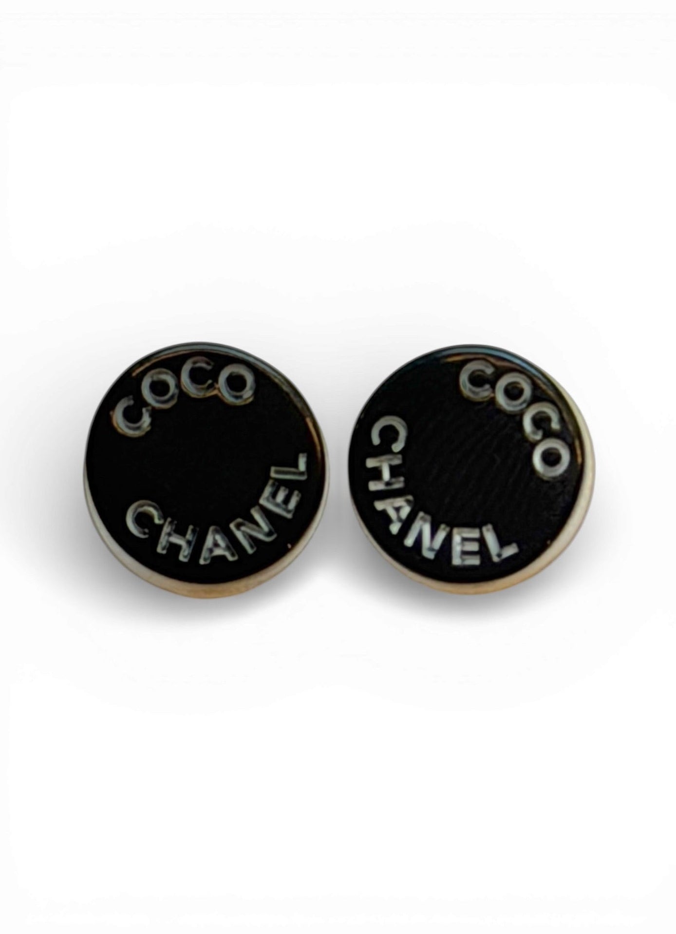 Vintage Chanel Coco Chanel Black & Silver Round Stud Earrings