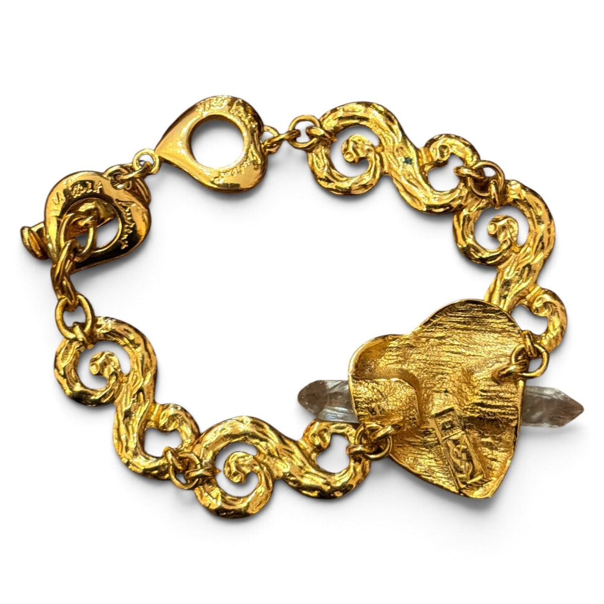 Vintage Yves Saint Laurent Crystal-Pierced Heart Bracelet