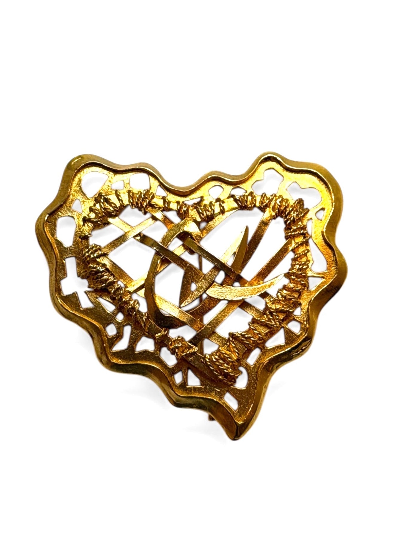 Vintage Christian Lacroix Gold-Tone Openwork Heart Brooch