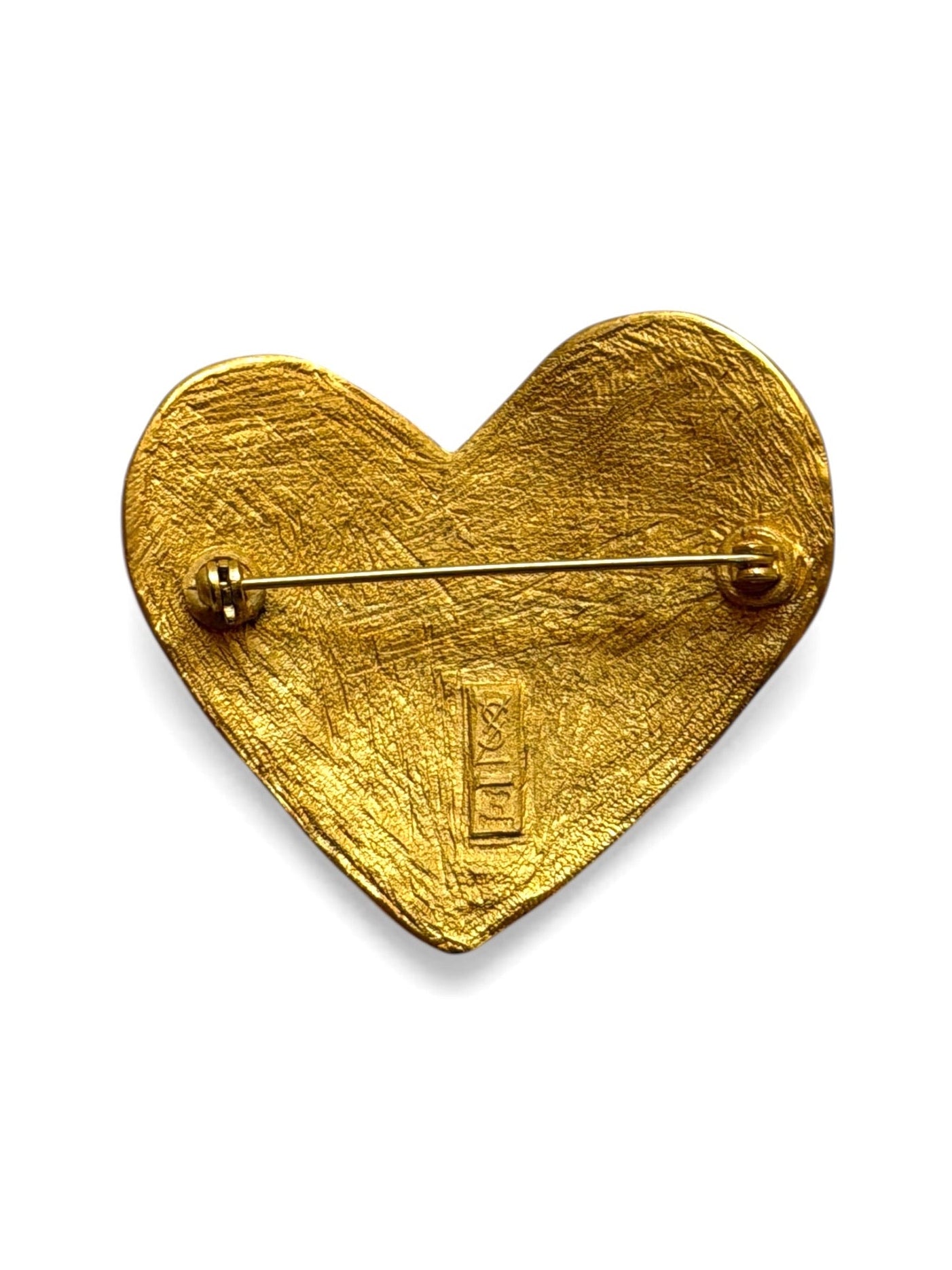 Vintage Yves Saint Laurent Gold-Tone Hammered Heart Brooch