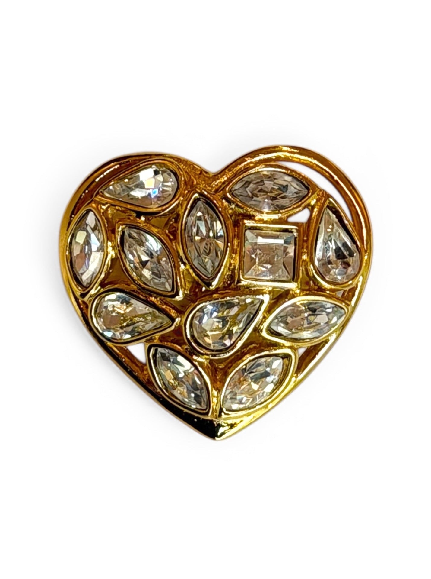 Rare Vintage Yves Saint Laurent Gold-Tone Crystal Heart Brooch by Robert Goossens