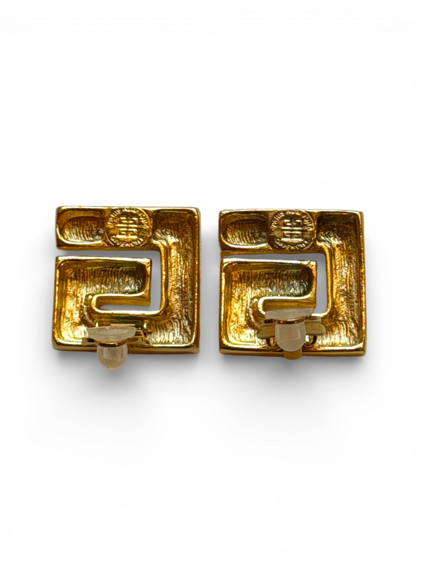 Vintage Givenchy Gold-Tone G Logo Square Clip Earrings
