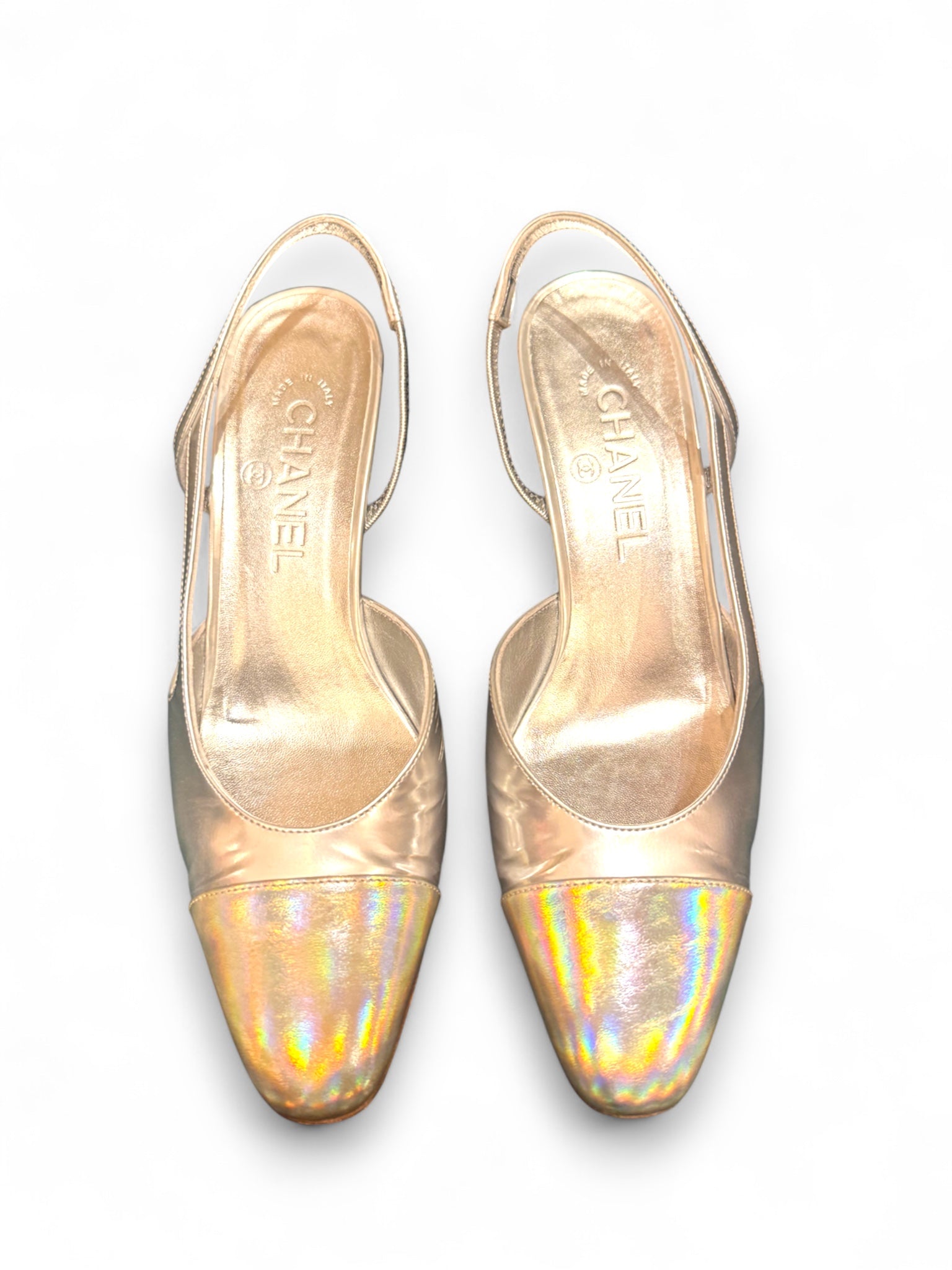 Silver Chanel Slingbacks