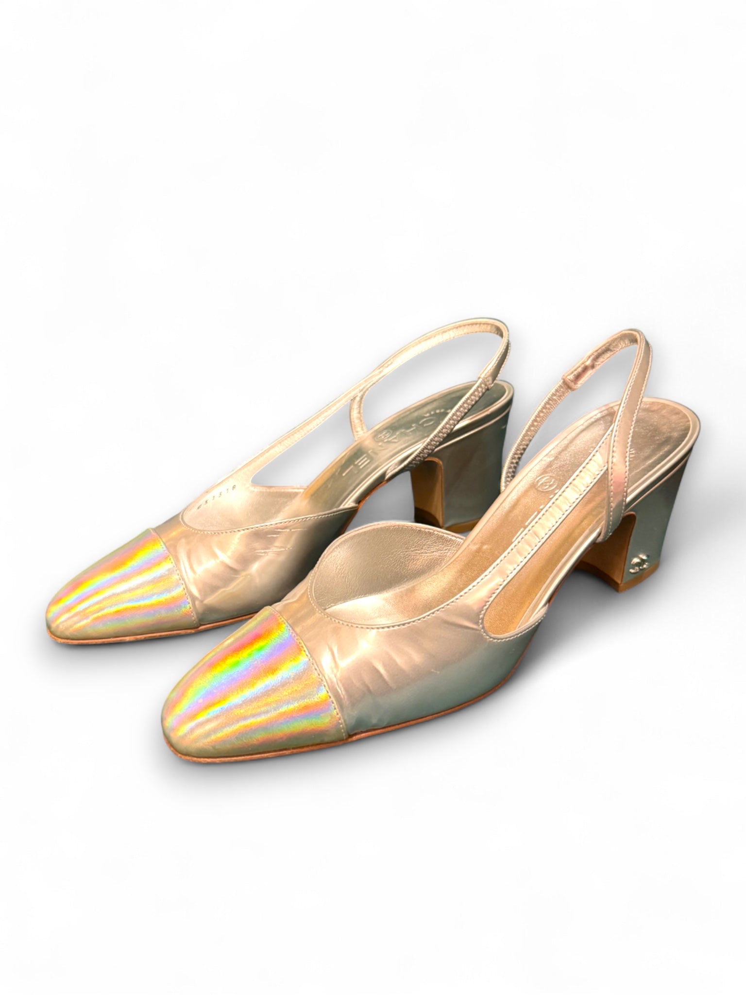 Silver Chanel Slingbacks