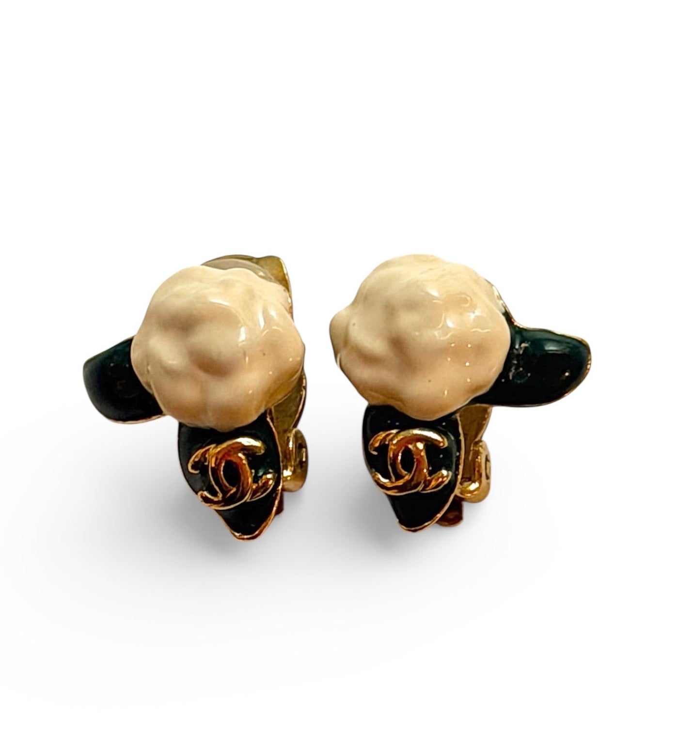 Vintage Chanel Camellia CC Clip Earrings