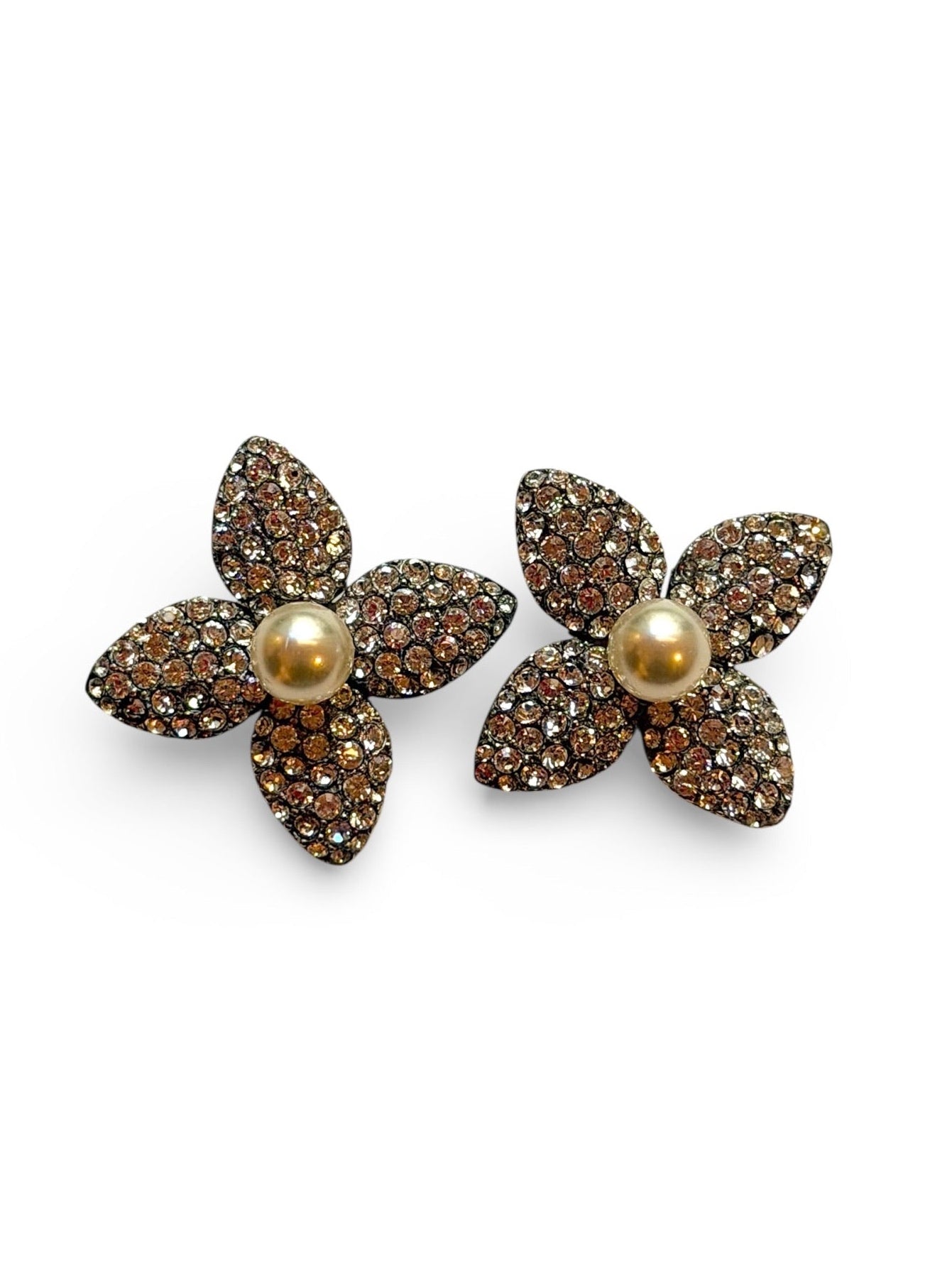 Vintage Yves Saint Laurent Pavé Flower Clip Earrings