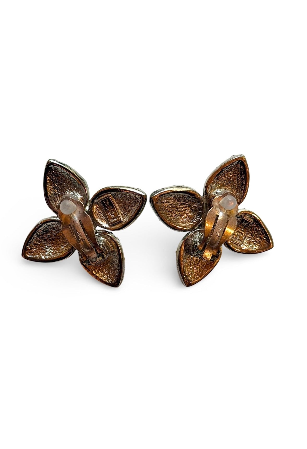 Vintage Yves Saint Laurent Pavé Flower Clip Earrings