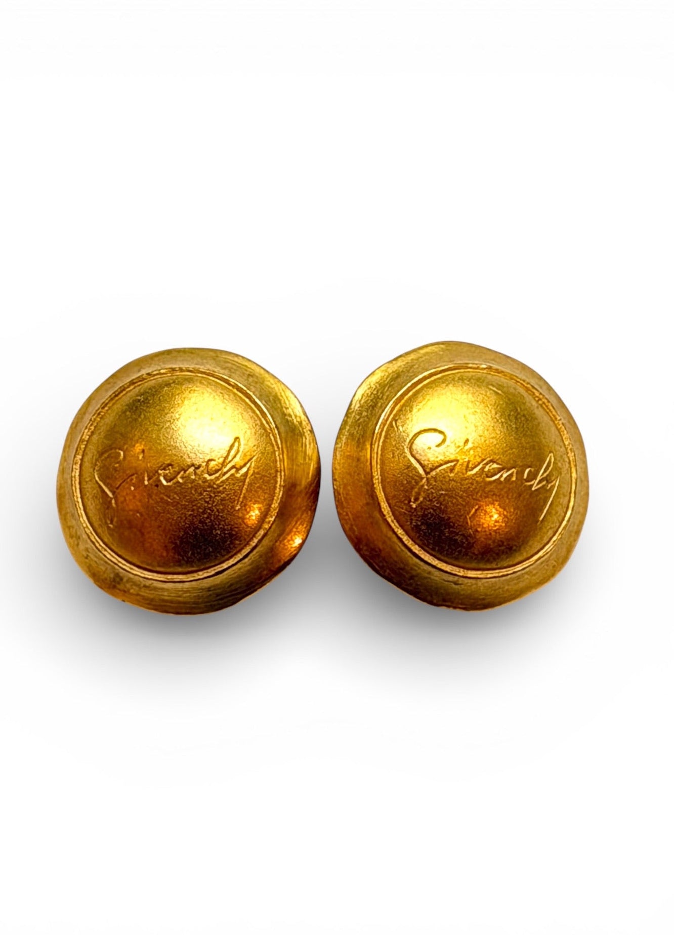 Vintage Givenchy Gold-Tone Round Dome Clip Earrings