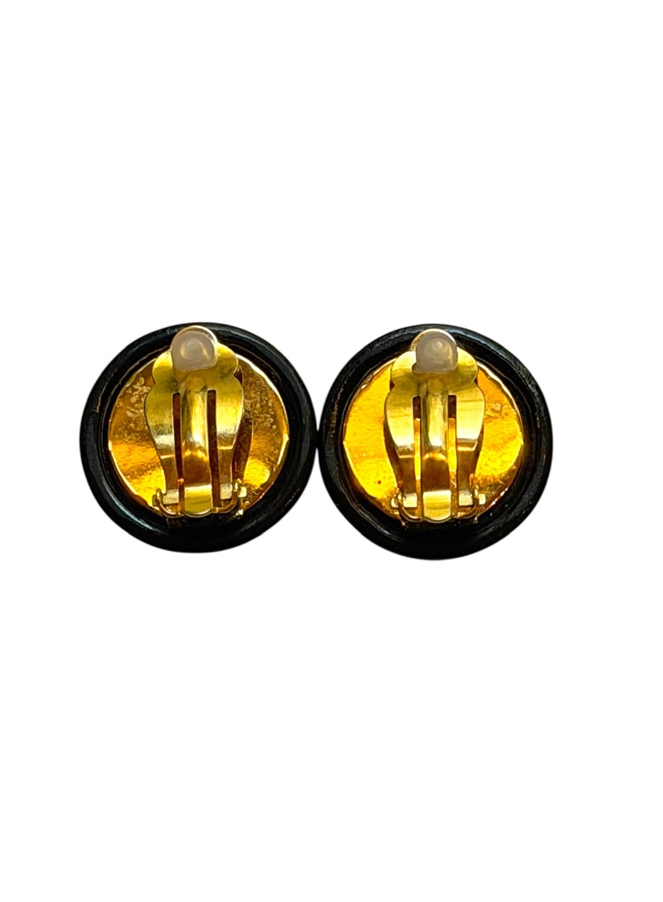 Vintage Chanel 97P Black Resin CC Flower Dome Clip Earrings