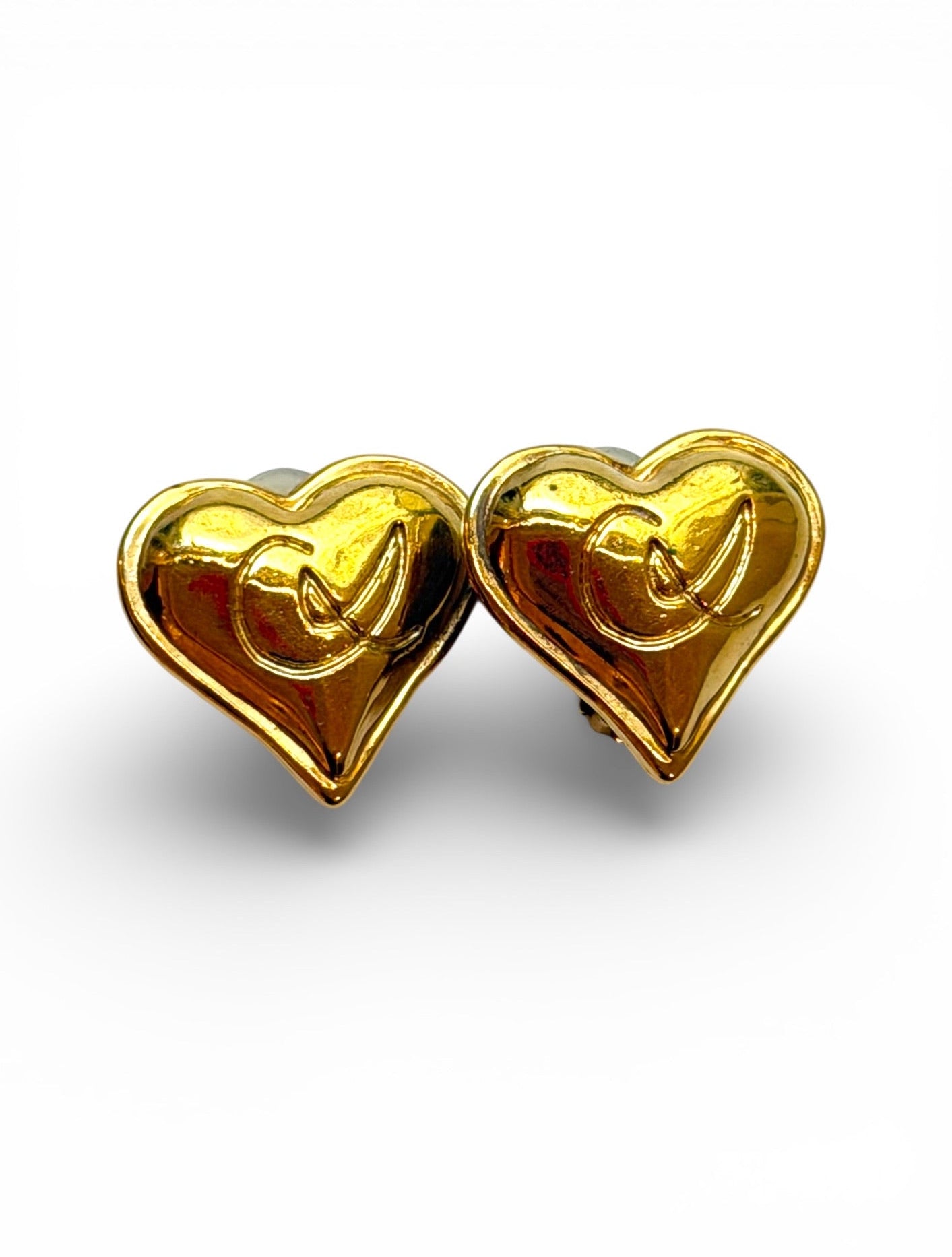 Vintage Christian Lacroix Gold-Tone Heart CL Clip Earrings
