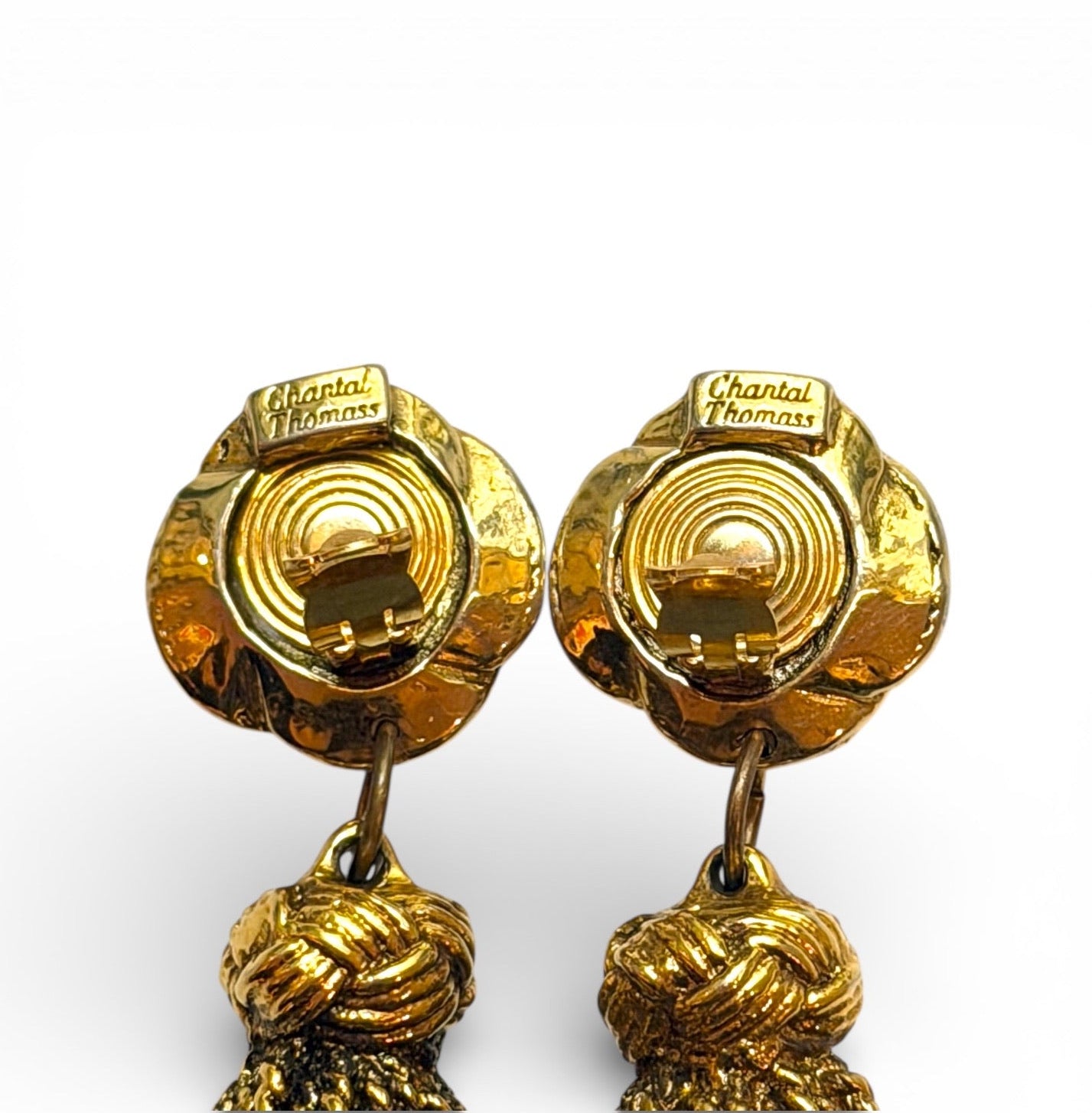Vintage Chantal Thomass Gold-Tone Rope Knot Tassel Clip Earrings