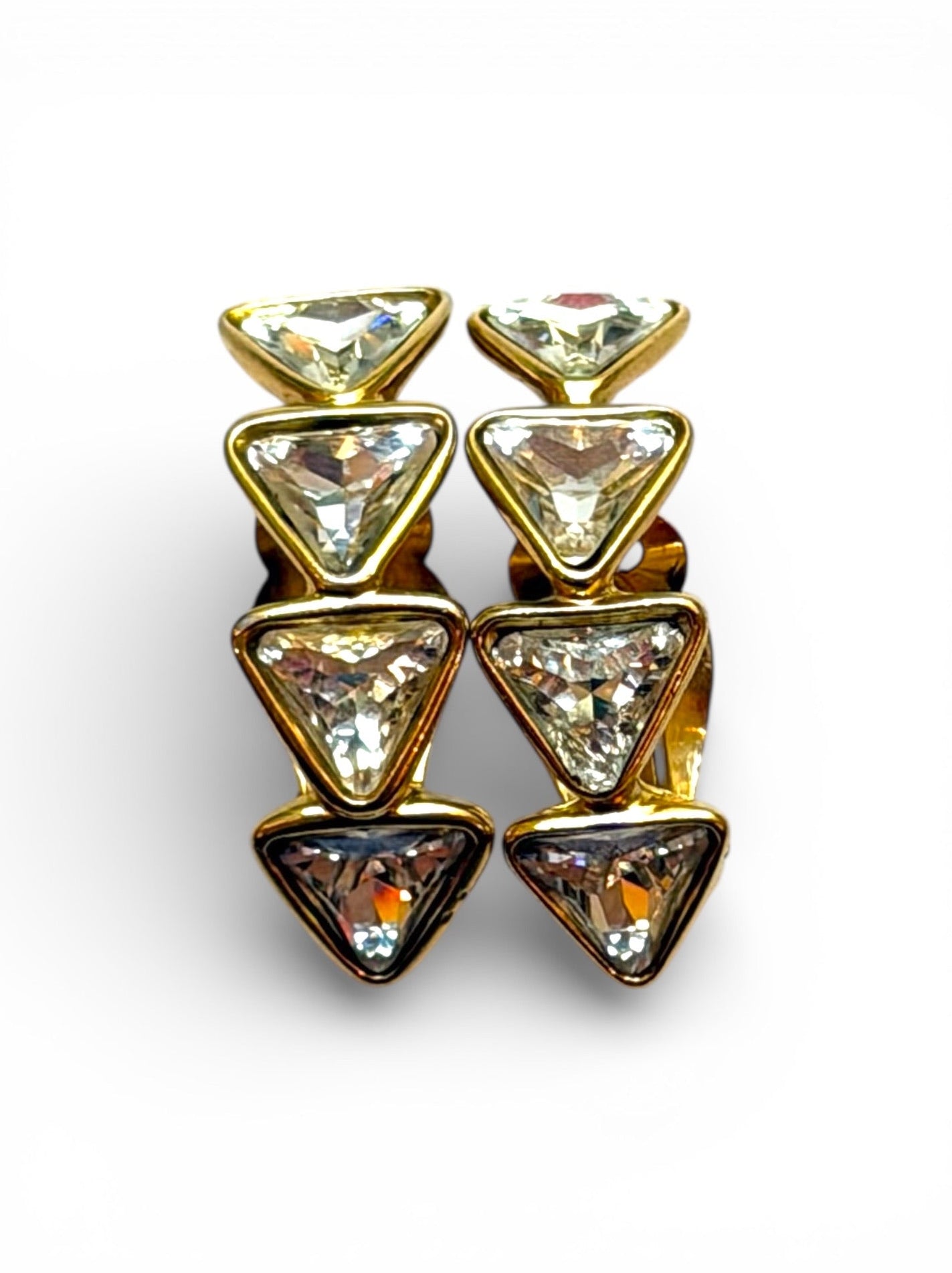 Vintage Yves Saint Laurent Crystal Triangle Cascade Clip Earrings
