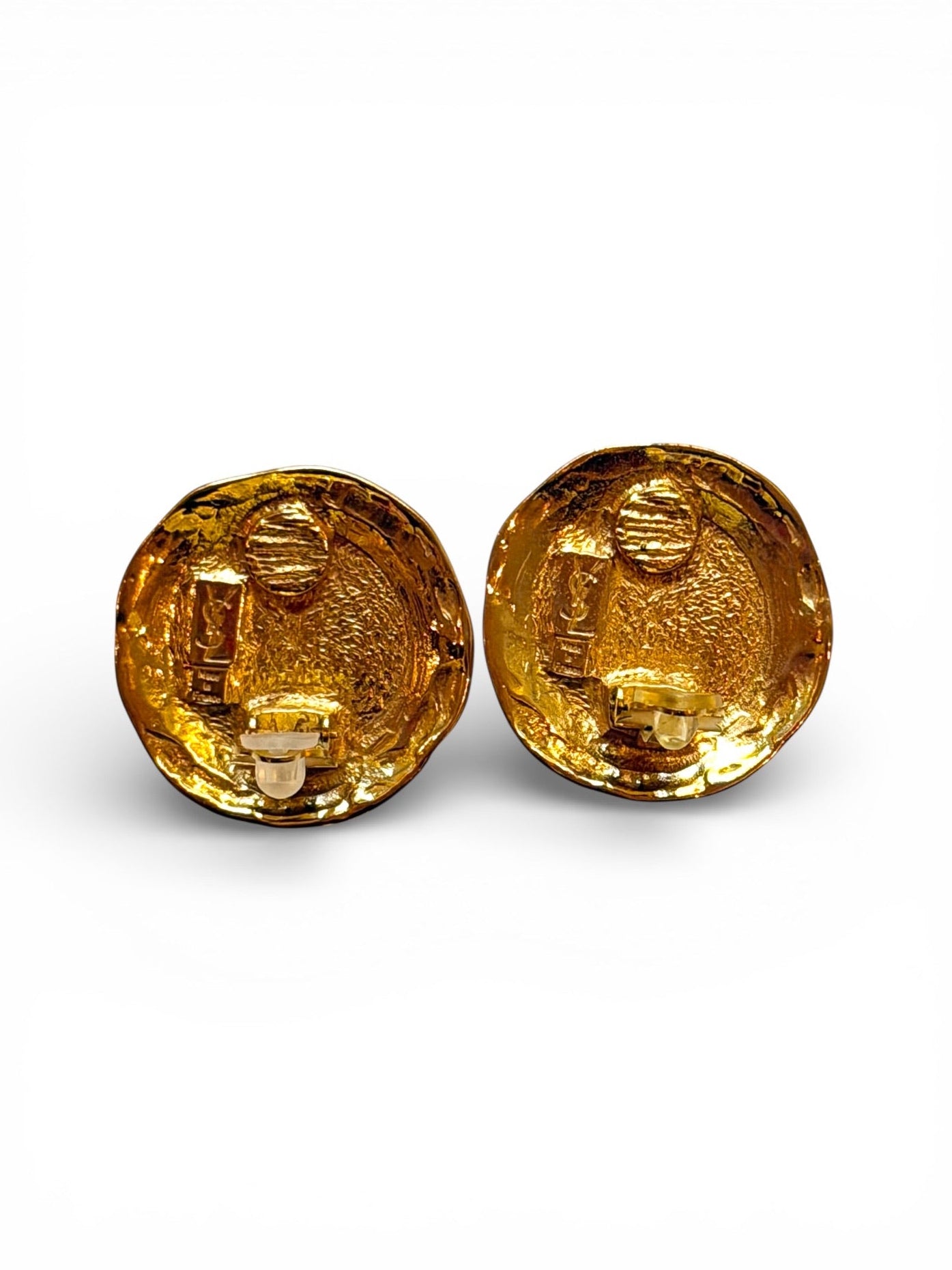 Vintage Yves Saint Laurent Amber Glass Intaglio Clip Earrings