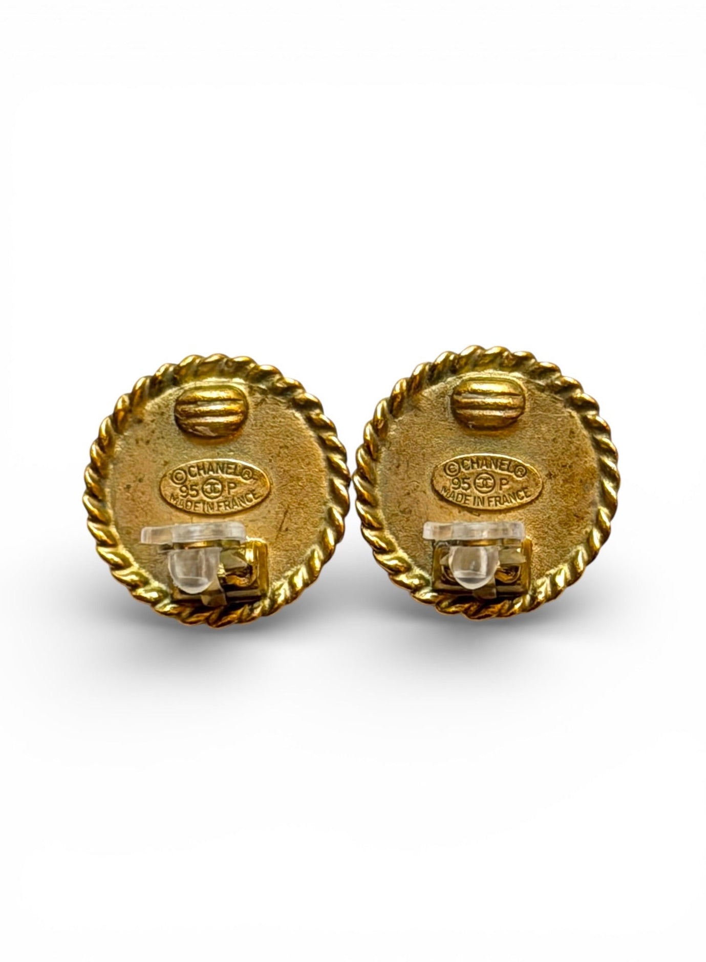 Vintage Chanel 95P Black CC Rope Border Clip Earrings
