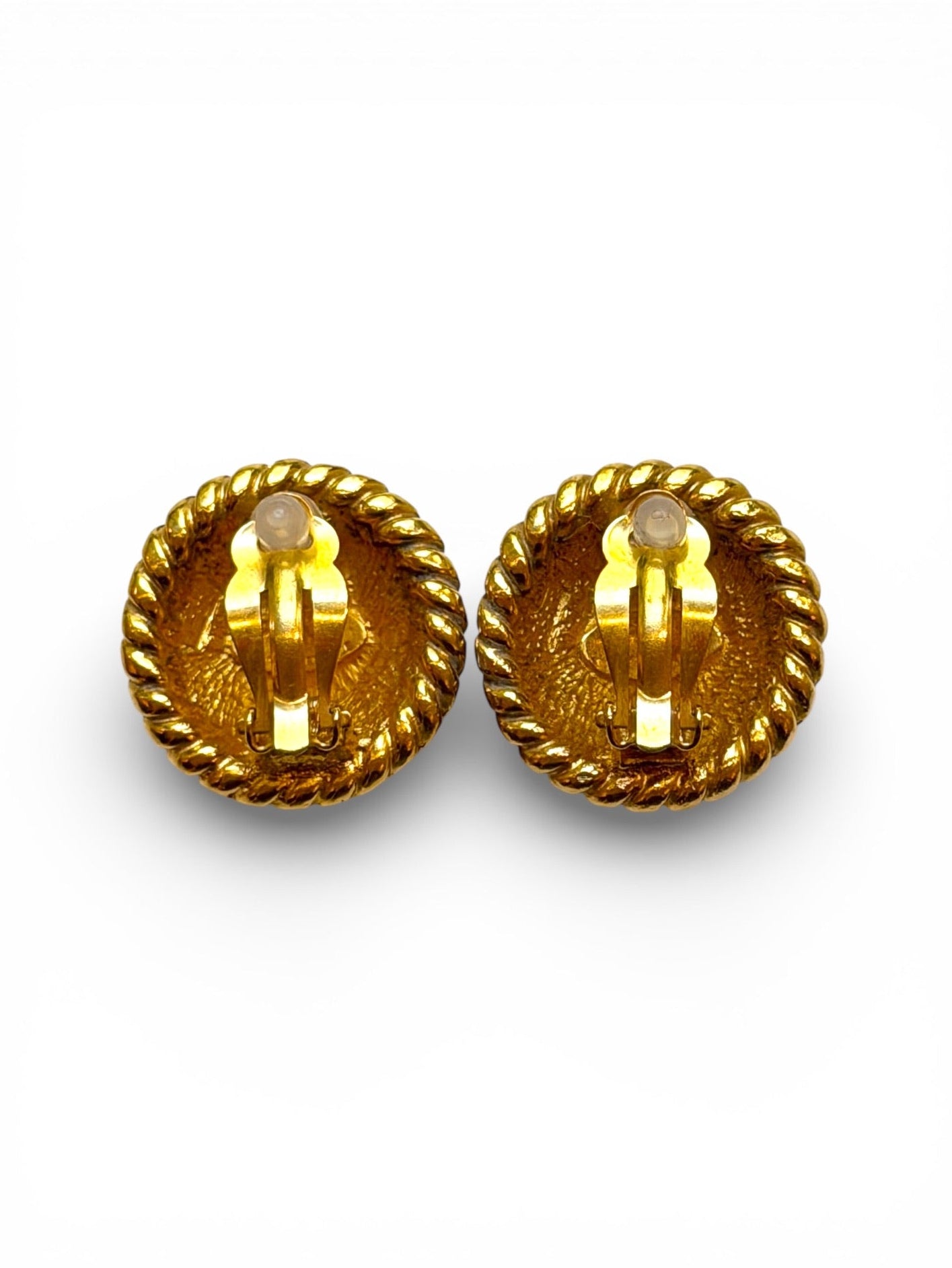 Vintage Chanel CC Dome Double Chain Border Clip Earrings