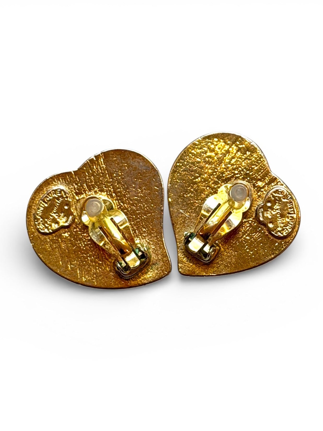 Vintage Yves Saint Laurent Gold & Silver-Tone Double Heart Clip-On Earrings